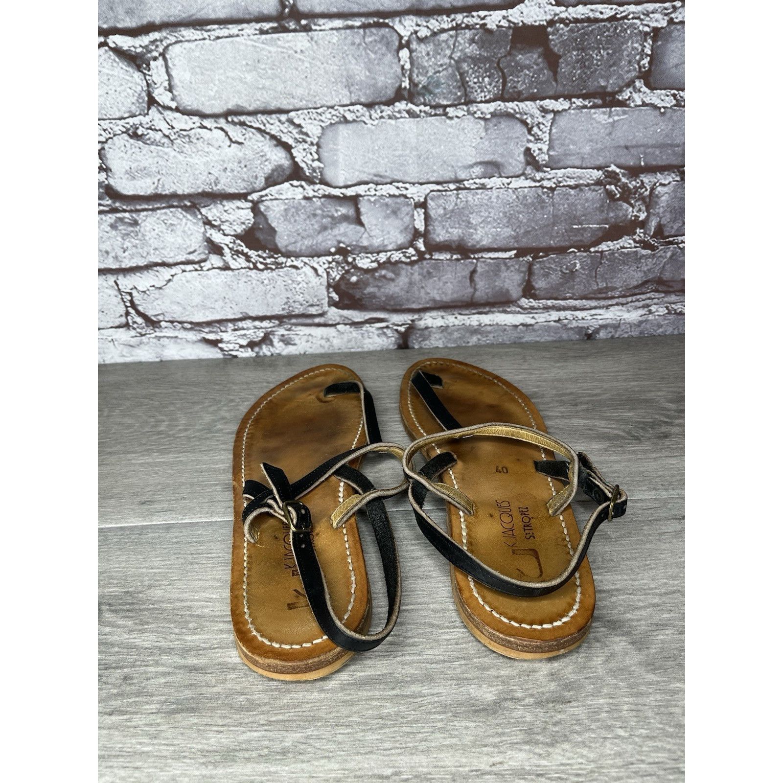 Jacques Lemans K Jacques Picon Black Leather Flat Thong Strap Sandals Women Size US 9.5 / IT 39.5 - 4 Thumbnail