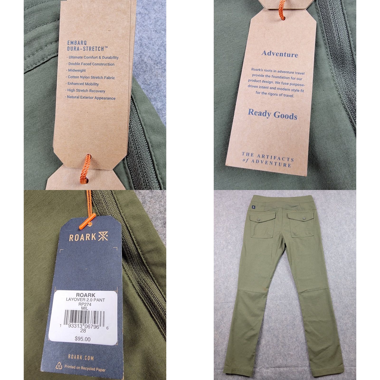 Roark Roark Layover 2.0 Traveler Utility Pant Mens 28 Green Slim Straight NWT Cotton Nylon Spandex Canvas Pockets 30 In Inseam Chino Front Flat Front Size US 28 / EU 44 - 9 Thumbnail