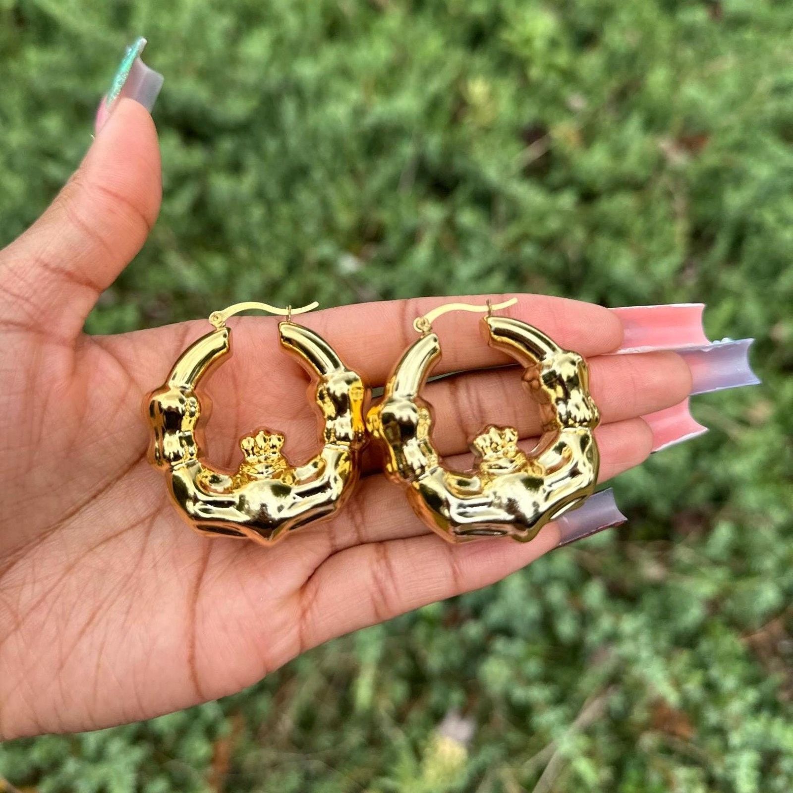 Other Handmade Vintage chunky gold hoop earrings Size ONE SIZE - 1 Thumbnail