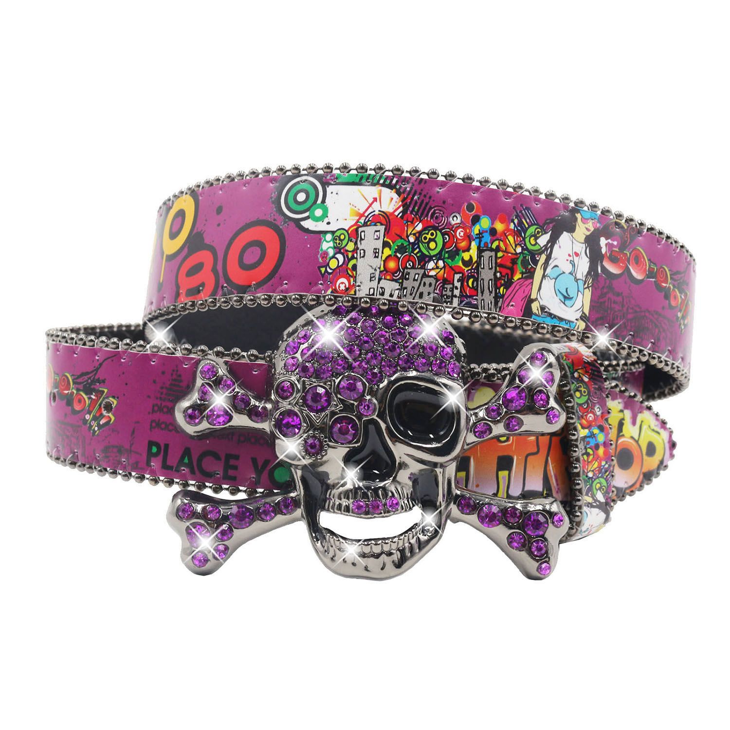 Designer Skull Design Vintage Belt Riveted Belts Menswear Accessories Size ONE SIZE - 5 Thumbnail