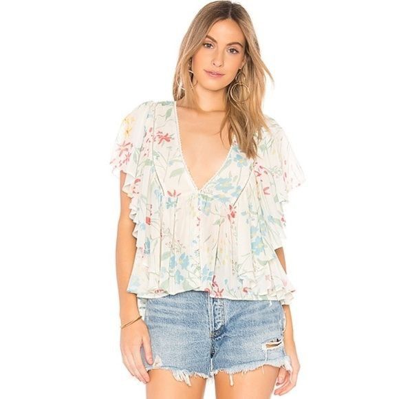 REVOLVE Tularosa Jojo Floral Ruffle Trim Blouse Size S / US 4 / IT 40 - 1 Thumbnail