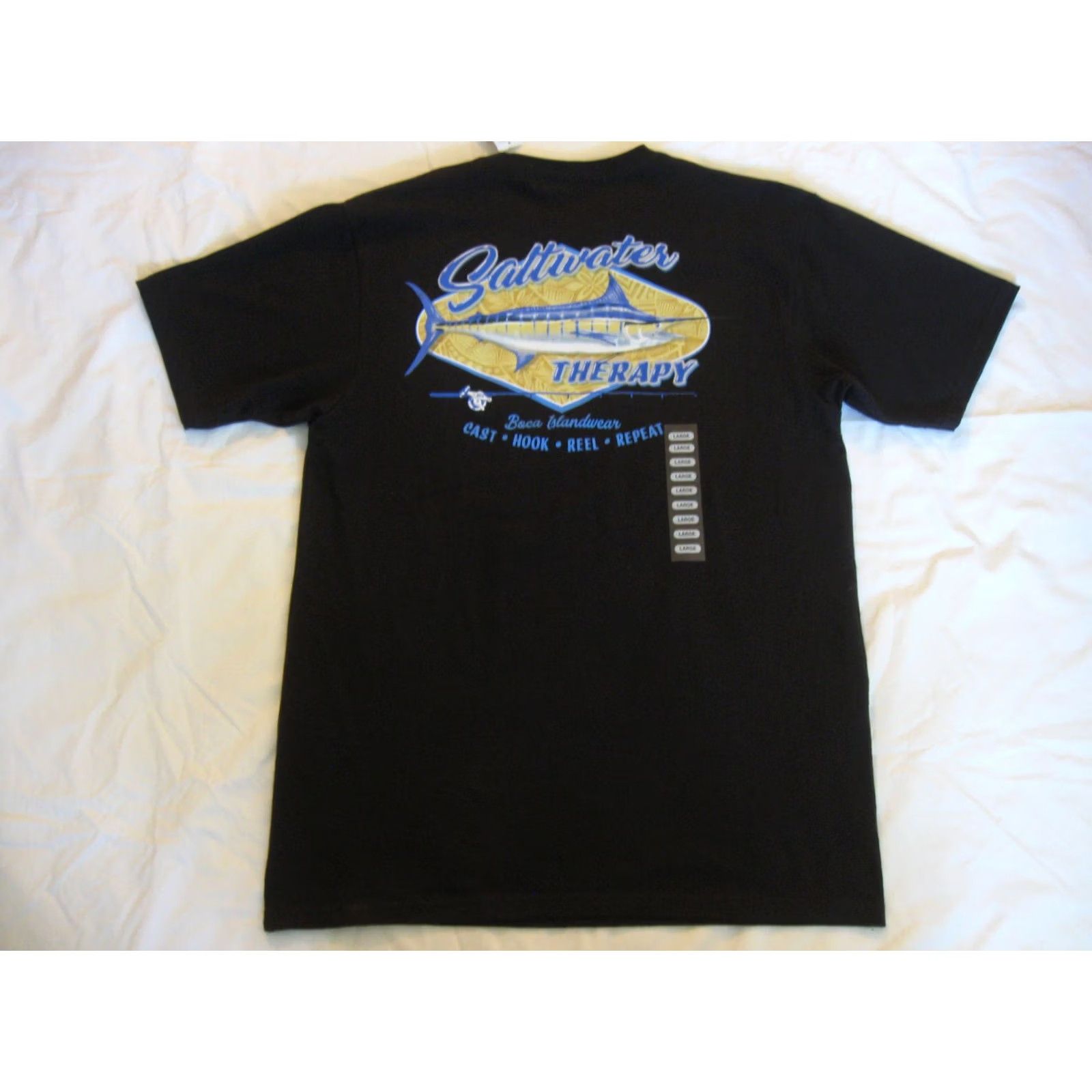 Vintage Boca Islandwear Shirt Mens Large Black New FLAWS Fishing Therapy Sailfish Florida Size US L / EU 52-54 / 3 - 2 Thumbnail