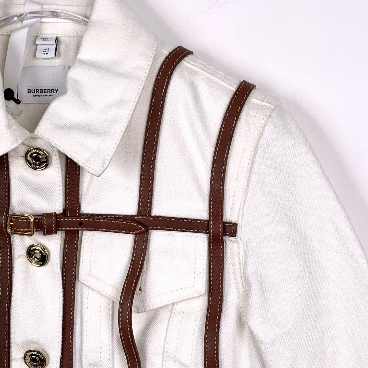Burberry Burberry Leather-Paneled White Collar Denim Jacket Size XS / US 0-2 / IT 36-38 - 3 Thumbnail