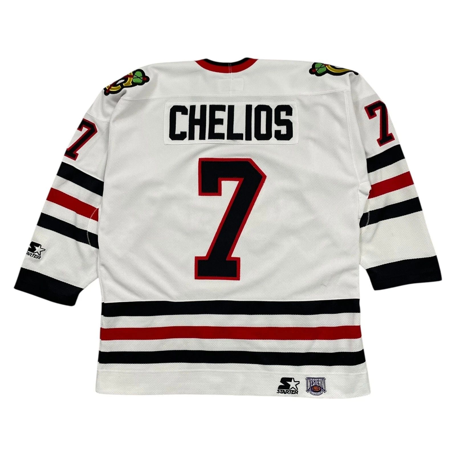 NHL × Starter × Vintage CHICAGO BLACKHAWKS CHRIS CHELIOS #7 STARTER HOCKEY JERSEY L Size US L / EU 52-54 / 3 - 1 Thumbnail