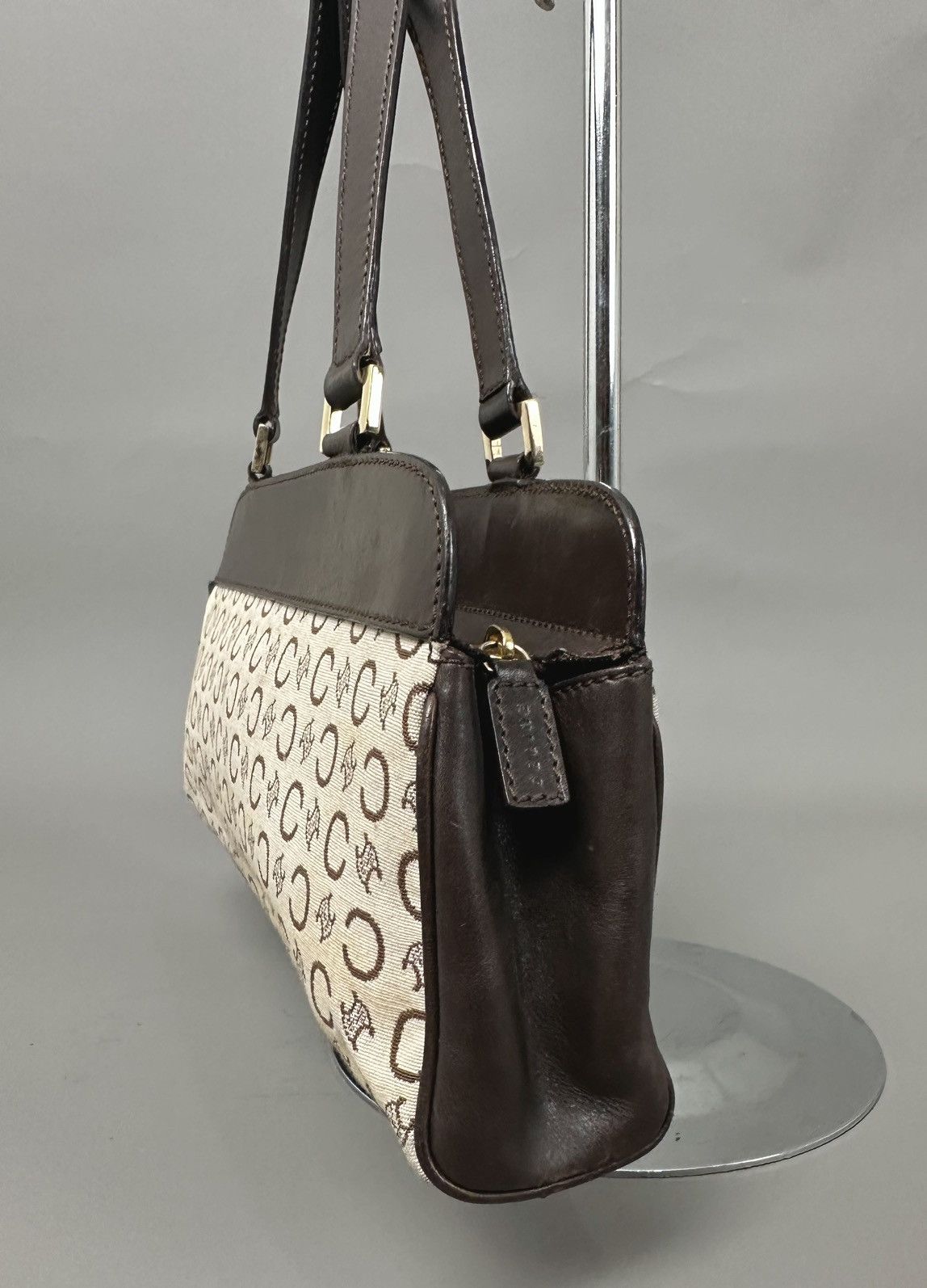 Celine Celine 2001 Macadam C White Canvas - Brown Leather Hand Bag Size ONE SIZE - 8 Thumbnail
