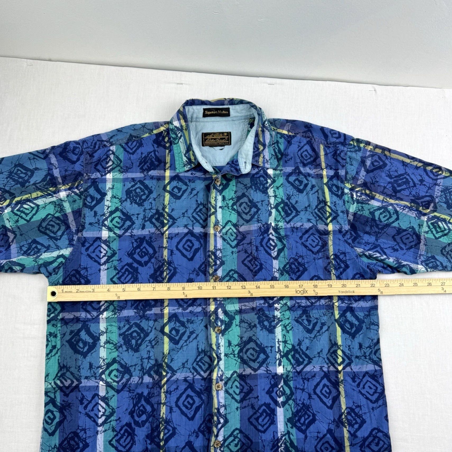Eddie Bauer VINTAGE Eddie Bauer Button-Up Shirt Adult Medium Blue Tropical Hawaiian Tribal 90s Mens Size US M / EU 48-50 / 2 - 6 Thumbnail