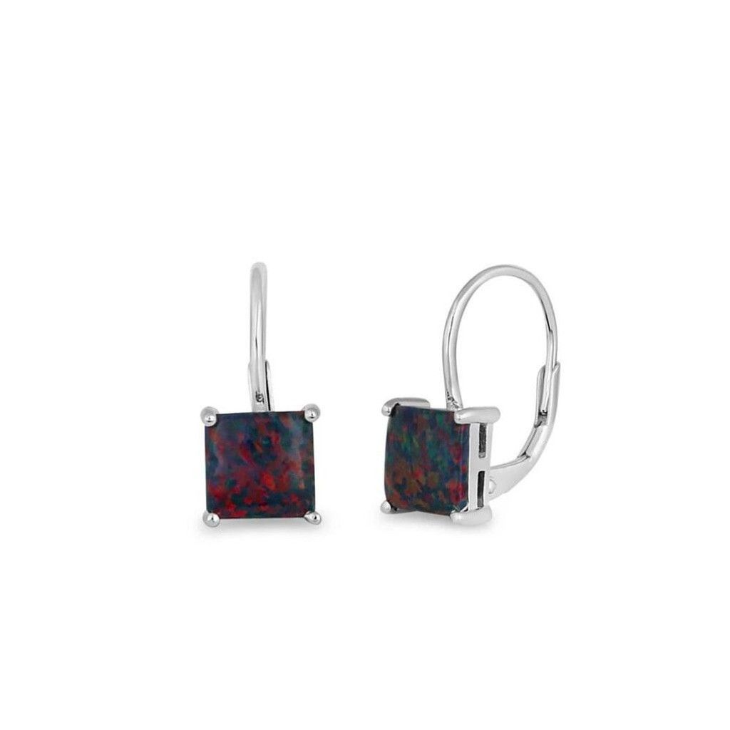Other Sterling Silver Elegant Black Fire Opal Square Earrings New Size ONE SIZE - 1 Thumbnail
