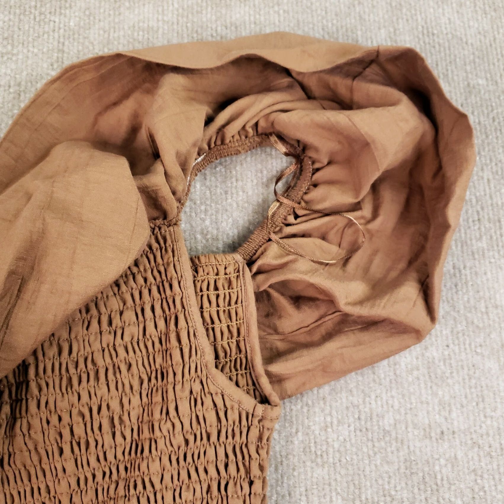 Anthropologie VINTAGE Anthropologie Women’s Dress XS Short Ruffle Off-Shoulder Bodycon Brown Cotton Nylon Size XS / US 0-2 / IT 36-38 - 7 Thumbnail