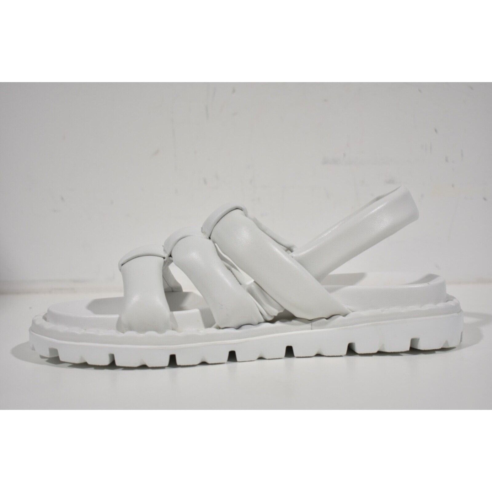 Prada Blow White Padded Leather Logo Strappy Slingback