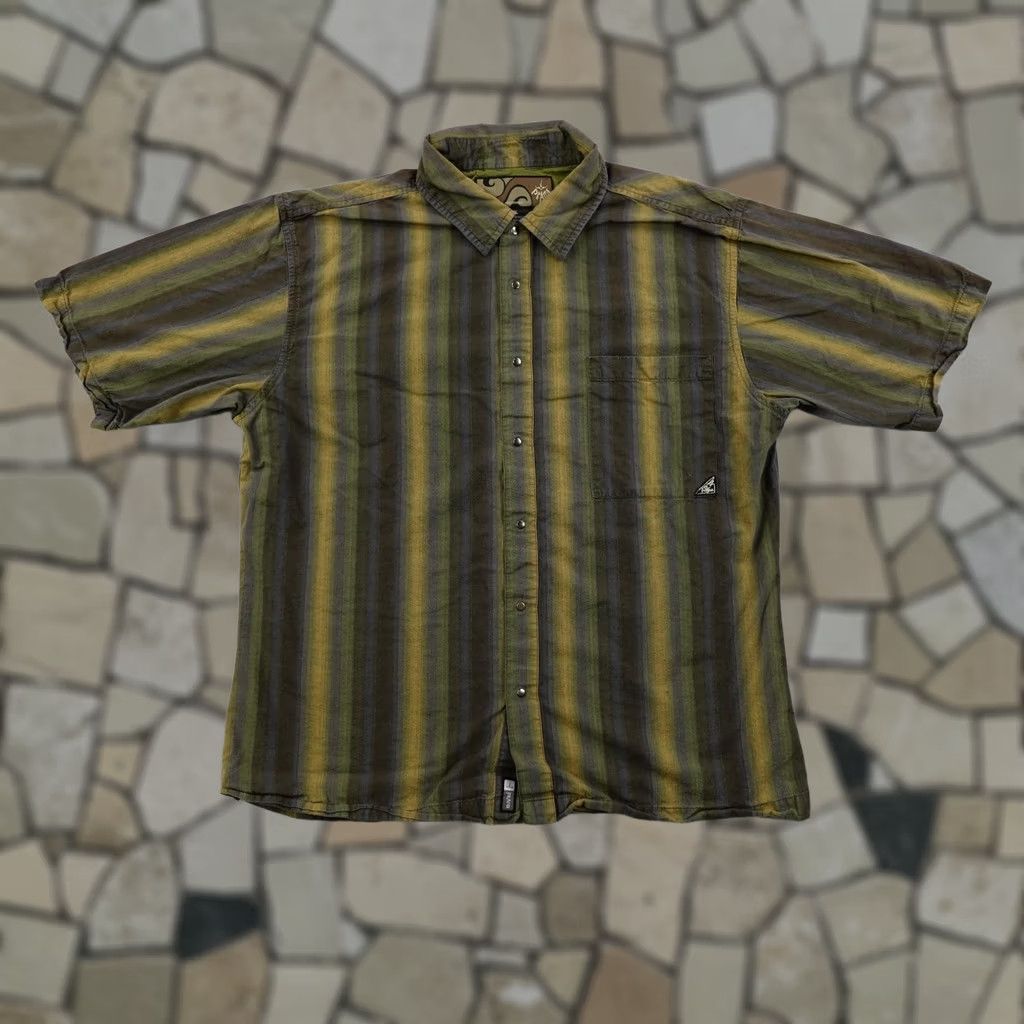 Prana VINTAGE? No -> PrAna Shirt Mens XL Green Yellow Stripes Pearl Snap Hiking Trail Short Sleeve Size US XL / EU 56 / 4 - 1 Thumbnail