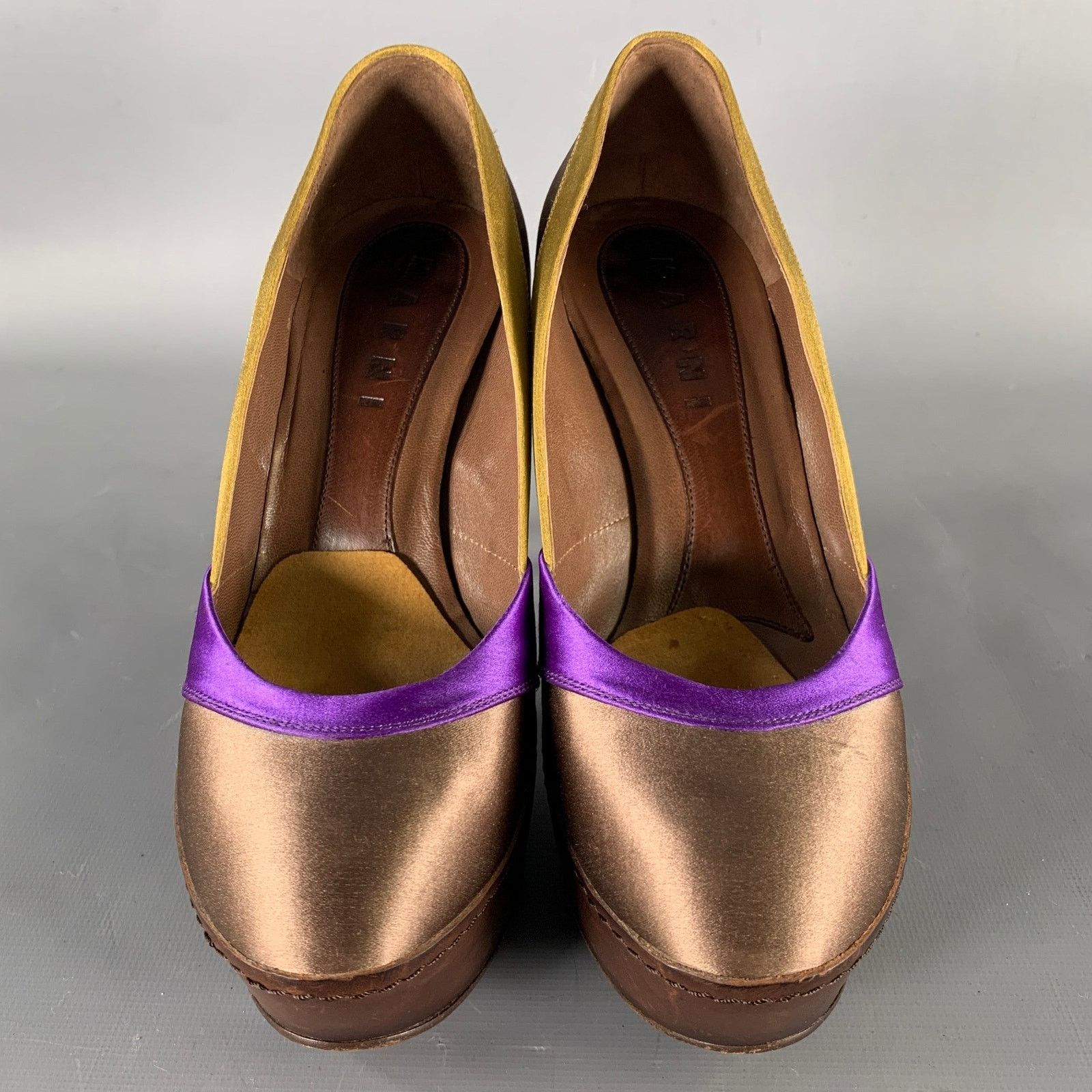 Marni MARNI Size 7.5 Bronze Purple Satin Stripe Round Toe Pumps Size US 7.5 / IT 37.5 - 4 Thumbnail