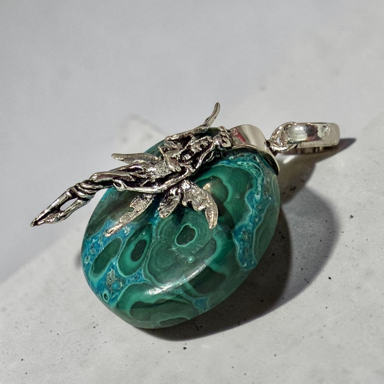 The Unbranded Brand Fairy Chrysocolla Malachite Pendant 925 Silver Overlay Size ONE SIZE - 2 Thumbnail