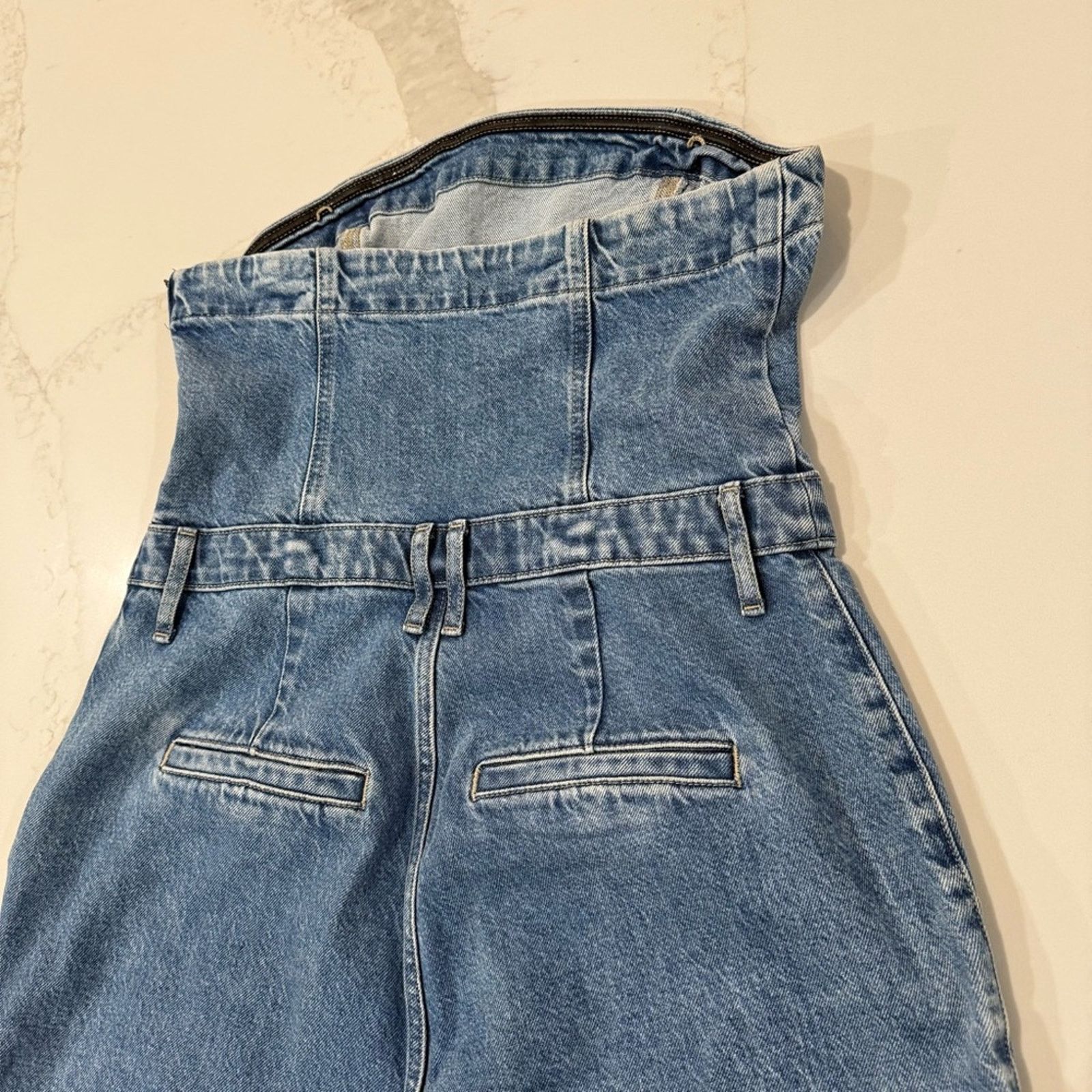 Express Express Strapless Wide Leg Cargo Denim Jumpsuit Womens 12 Size 34" / US 12 / IT 48 - 14 Thumbnail