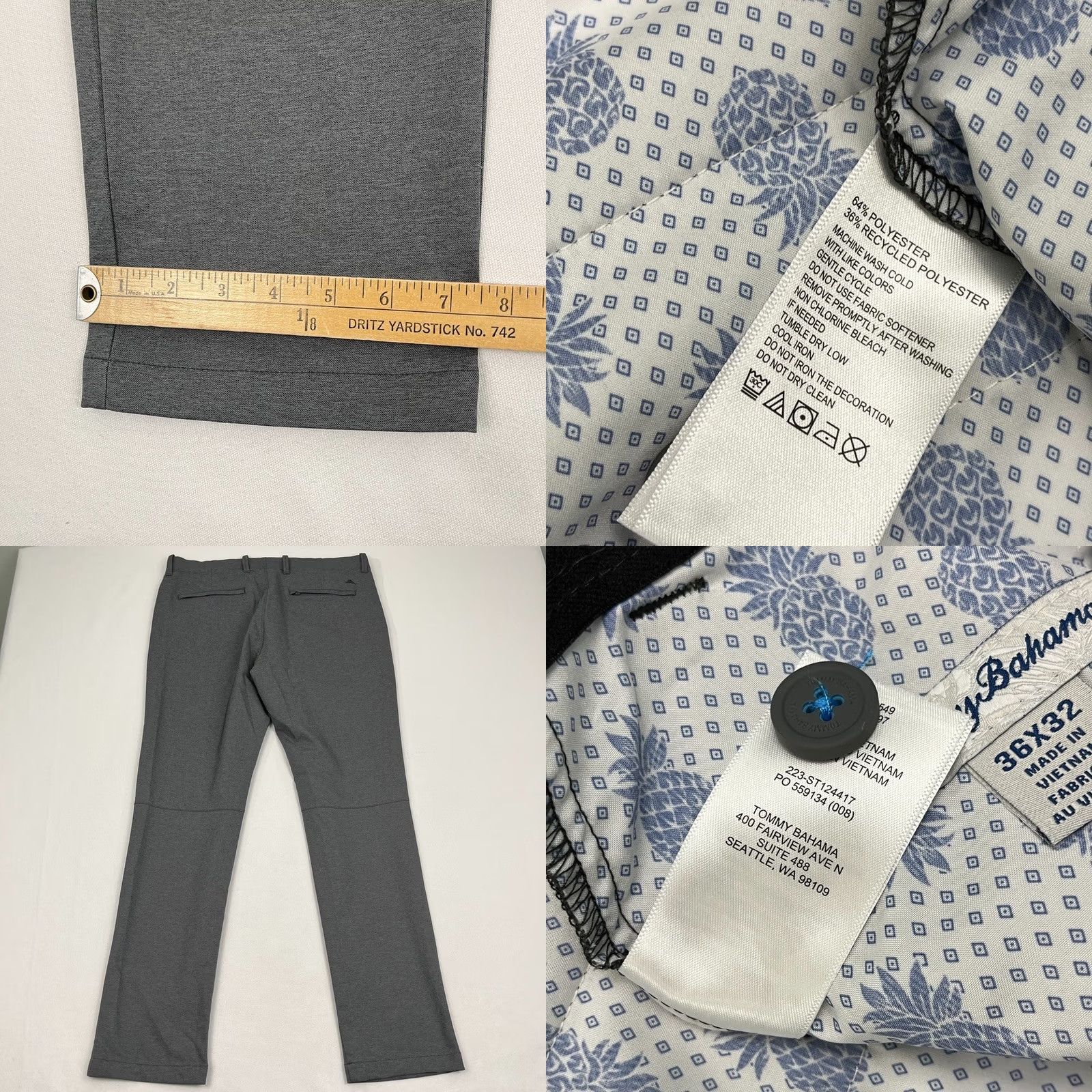 Tommy Bahama Tommy Bahama On Par Chino Pants Mens 36 x 32 Gray IslandZone Flat Front Golf Prep Regular Straight Pocket 5-Pocket Style Boy/Gentlemen Size US 36 / EU 52 - 8 Thumbnail