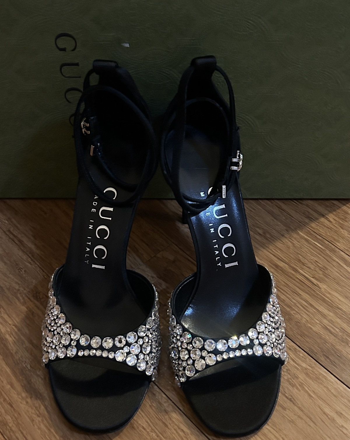 Gucci Gucci GG Crystal Satin Slide Raso Seta Malaga Kid Heel Size US 6 / IT 36 - 10 Thumbnail