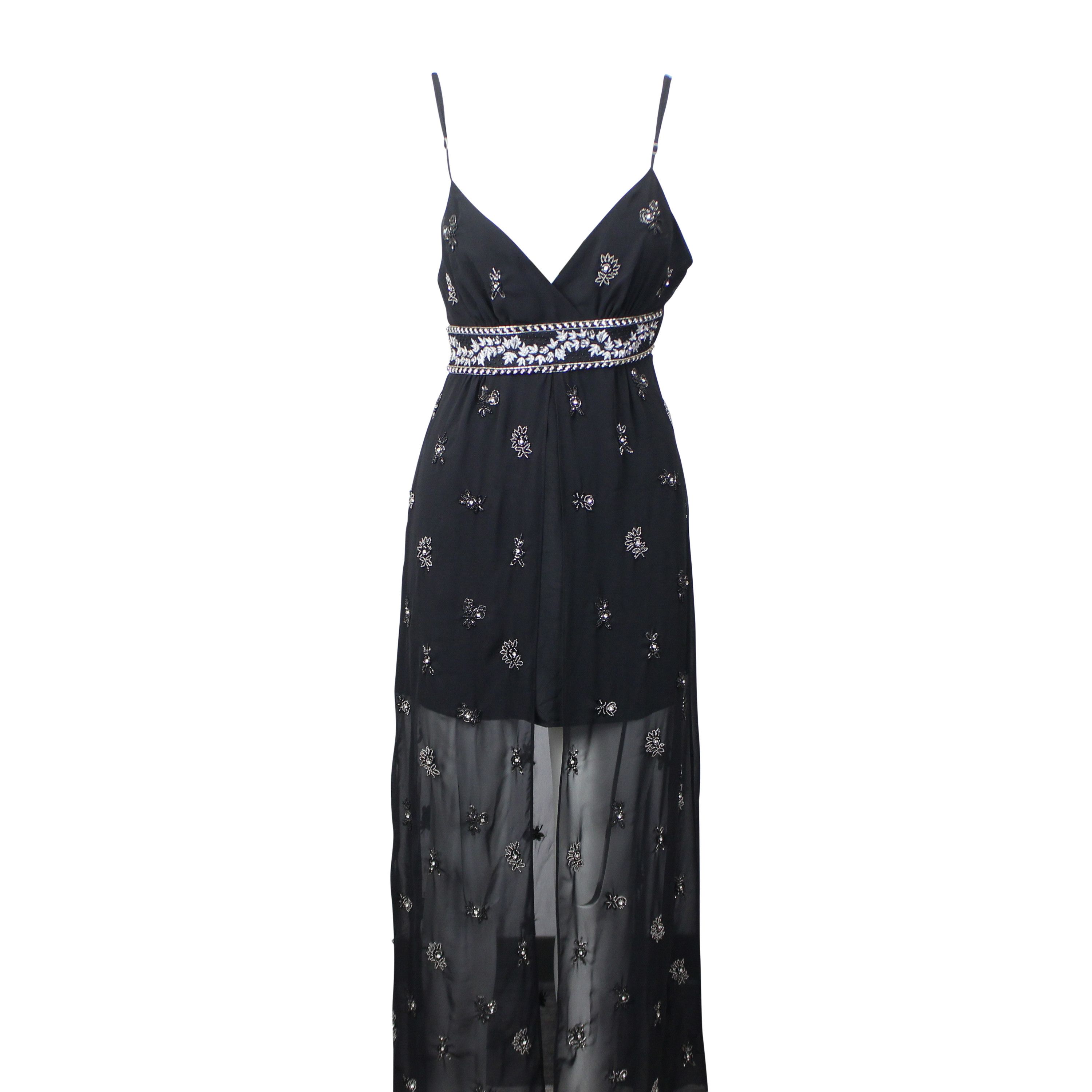 image of Amiri Black Embellished Silk Chiffon Midi Dress Size 40, Women's