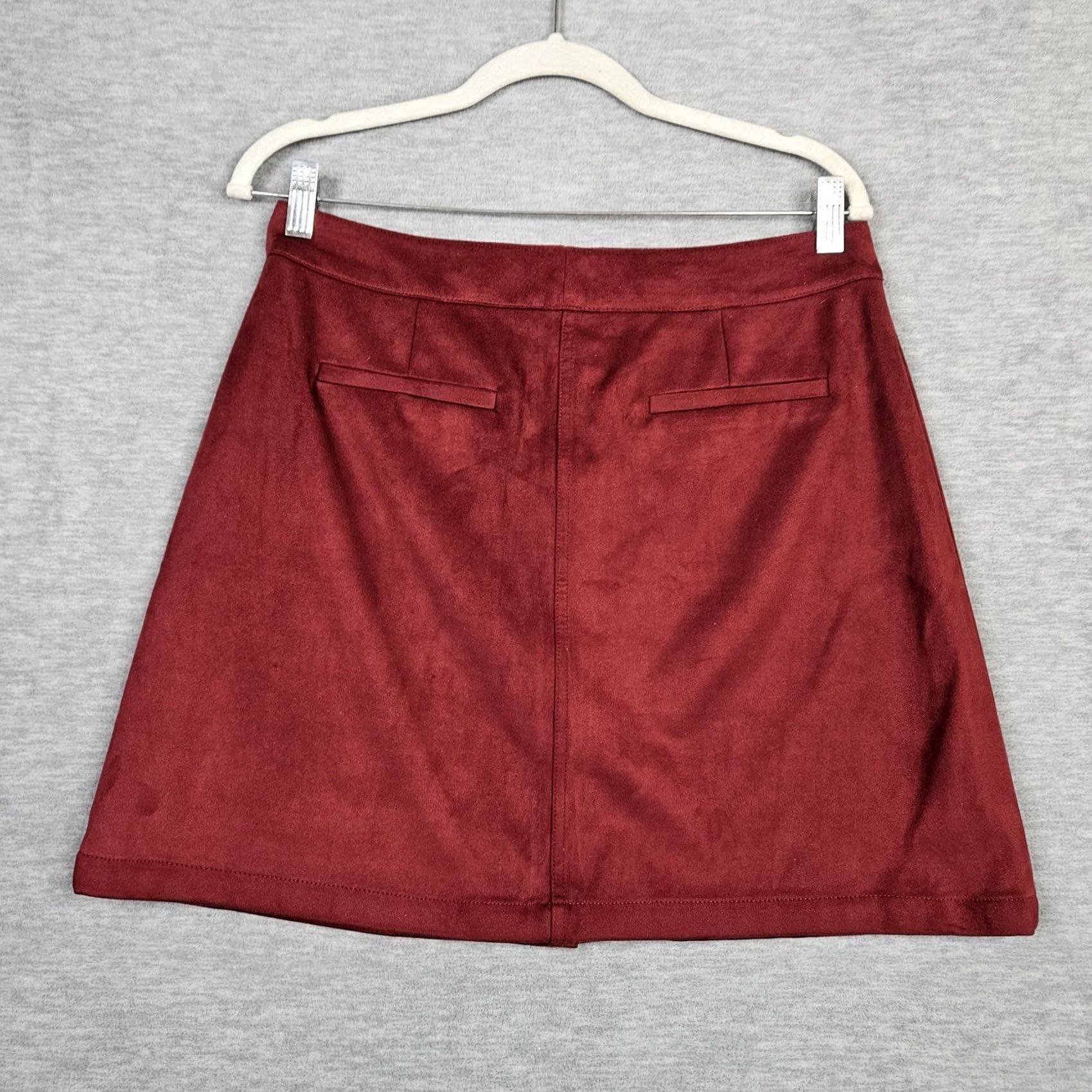 Marine Layer Marine Layer Women’s Mini Burgundy Wine Faux Suede A-line Skirt Sz 12 Size 34" / US 12 / IT 48 - 2 Thumbnail