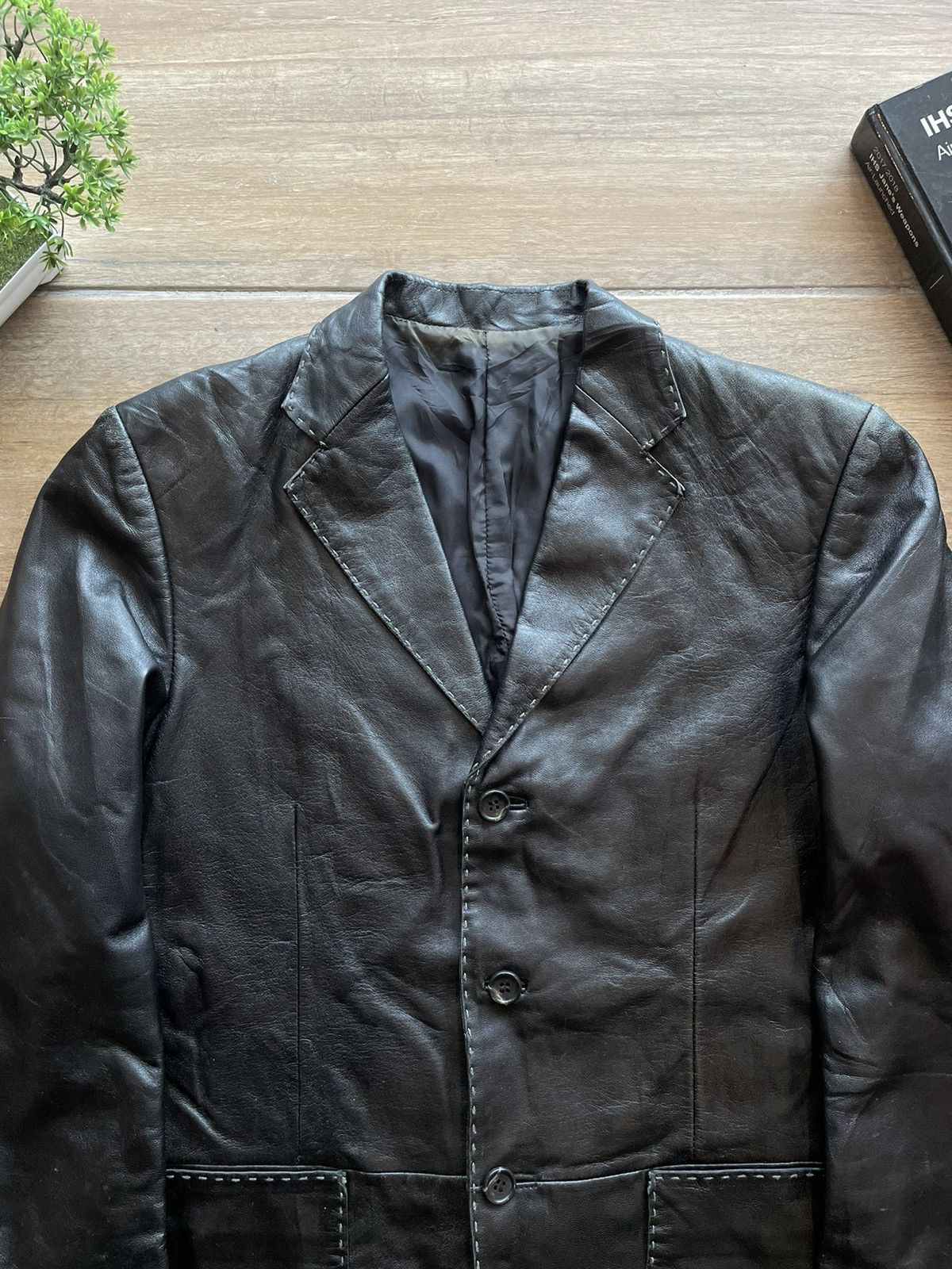 Japanese Brand × Le Grande Bleu (L.G.B.) × Tornado Mart Tornado Mart Leather Stitched Blazer Size US M / EU 48-50 / 2 - 3 Thumbnail