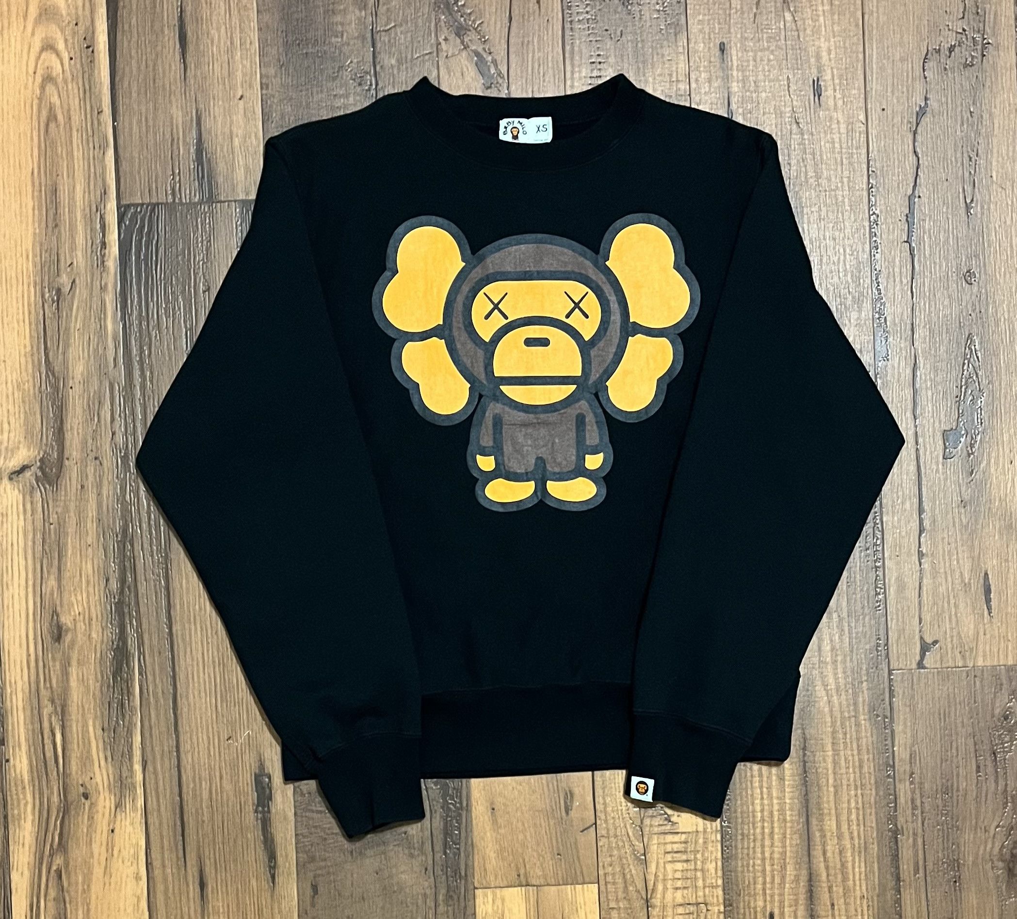 image of Bape Kaws Crew Neck Sweatshirt in Black, Men's (Size XS)