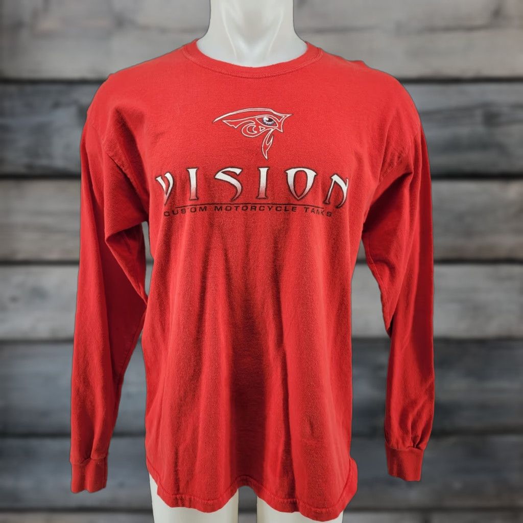 Gildan VINTAGE Distressed Vision Motorcycle Gas Tank Mens Long Sleeve Red Shirt L Size US L / EU 52-54 / 3 - 1 Thumbnail
