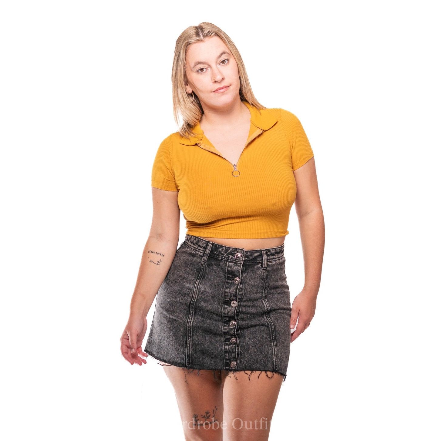 American Eagle Outfitters Sunshine Yellow Collared Crop Top Tee Size S / US 4 / IT 40 - 3 Thumbnail