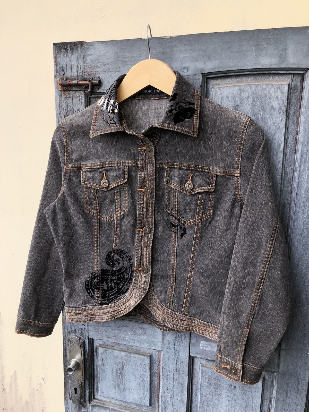 Vintage Eterno Belleza Paisley Black Denim Jacket Vintage Style Size M / US 6-8 / IT 42-44 - 6 Thumbnail