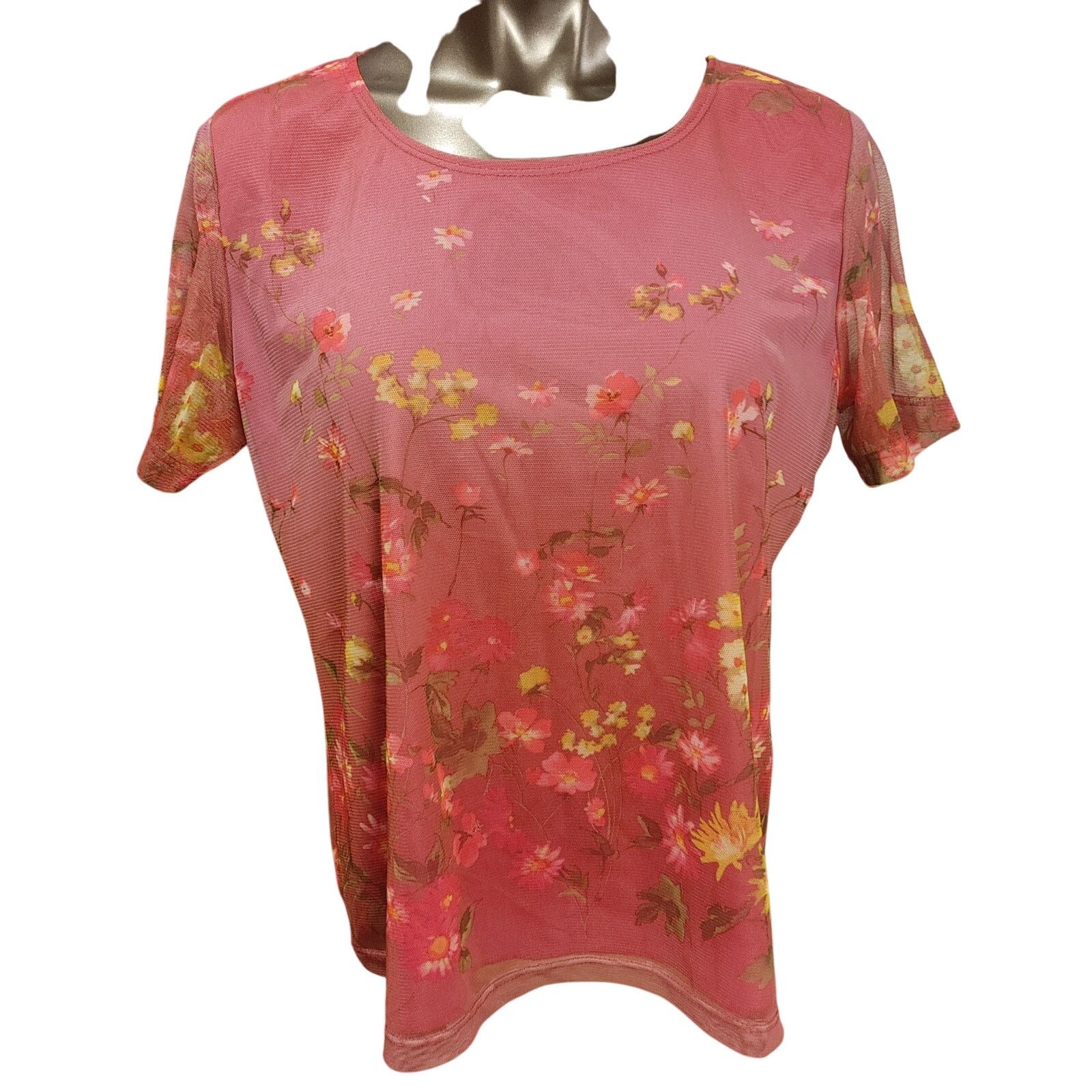 Other Notations Womens LG Pink Sheer Lined Grannycore Floral Top Size L / US 10 / IT 46 - 1 Thumbnail