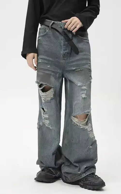 Jean Straight Loose Baggy Distressed Jeans Size US 32 / EU 48 - 1 Thumbnail