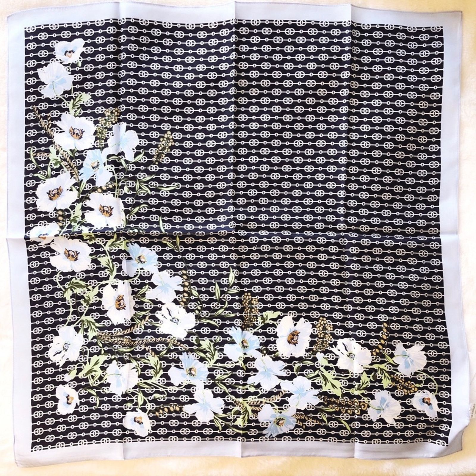 Ann Taylor Ann Taylor Blue Floral Square Geo Pattern Scarf Size ONE SIZE - 8 Thumbnail