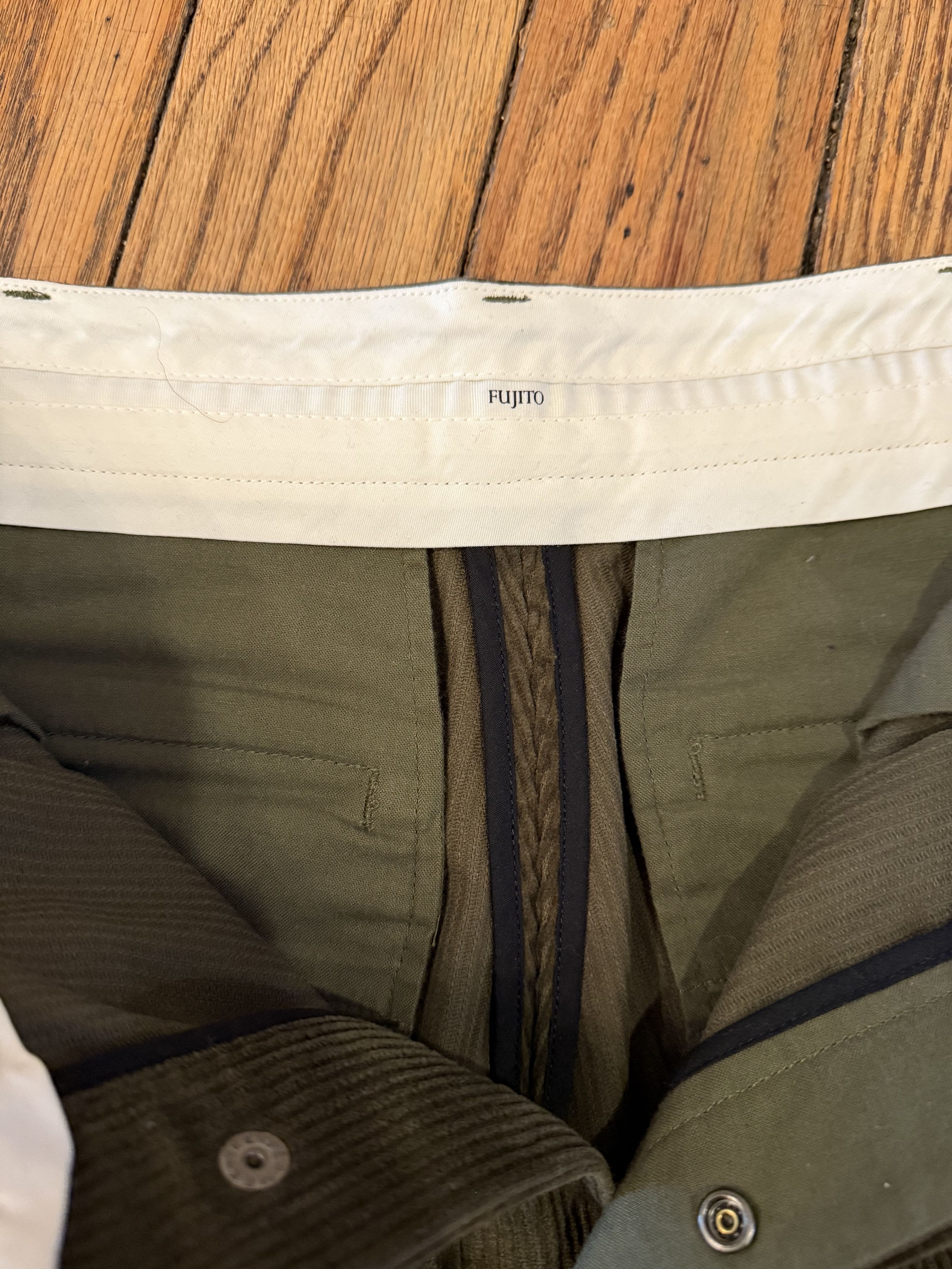 Fujito Wide Slacks Olive Green Corduroy Size US 32 / EU 48 - 4 Thumbnail