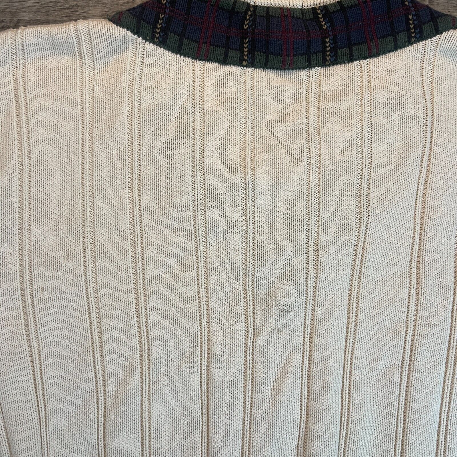 Vintage VTG Preppy Gant Cream Cable Knit Plaid Collar V-Neck Sweater Size US L / EU 52-54 / 3 - 7 Preview