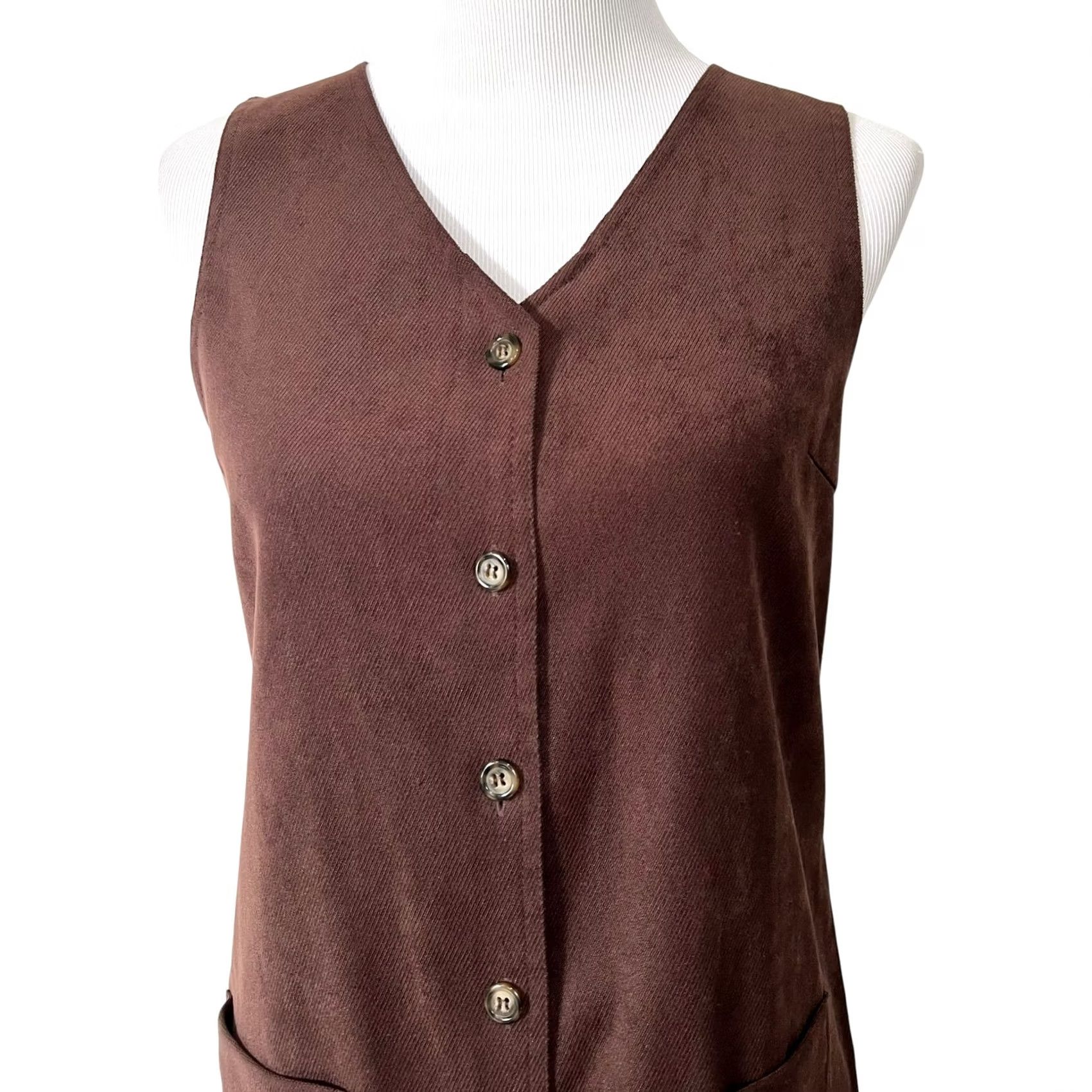 Talbots Talbots Sleeveless Shift Dress Brown Button Front Jumper Patch Pockets Womens 4 Size S / US 4 / IT 40 - 2 Thumbnail