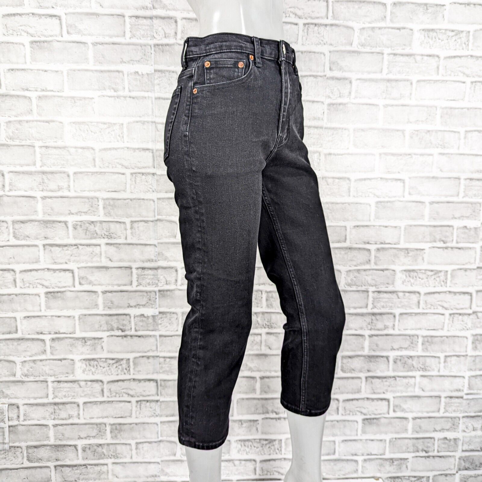 RE/DONE RE/DONE High Waist Stretch Crop Denim Jeans in Black Med Size 29" - 3 Thumbnail