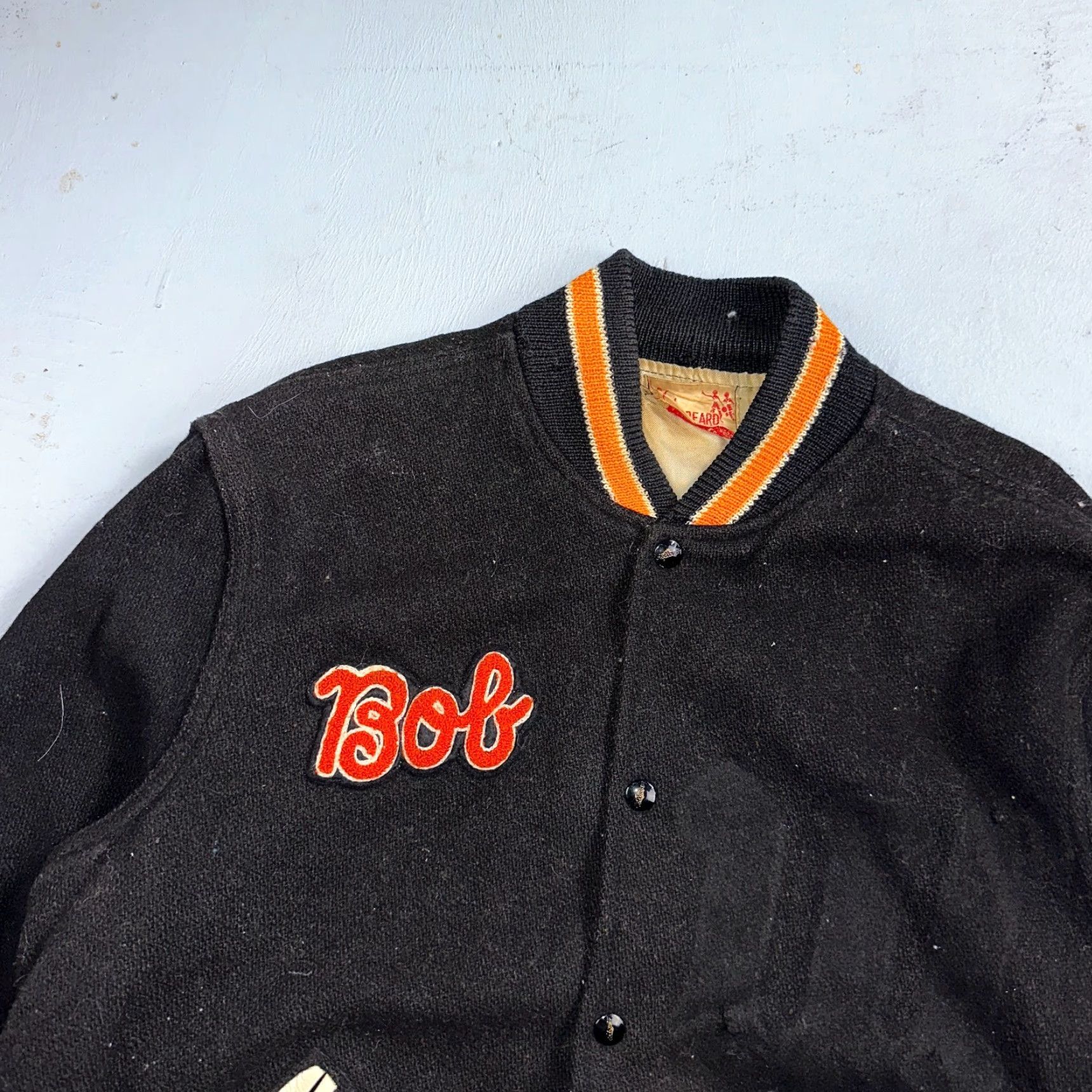 Vintage VINTAGE Bill Beard Varsity Jacket Leather Letterman 60s Men L Black Wool Polyester 80s Preppy Pockets Size US L / EU 52-54 / 3 - 7 Thumbnail