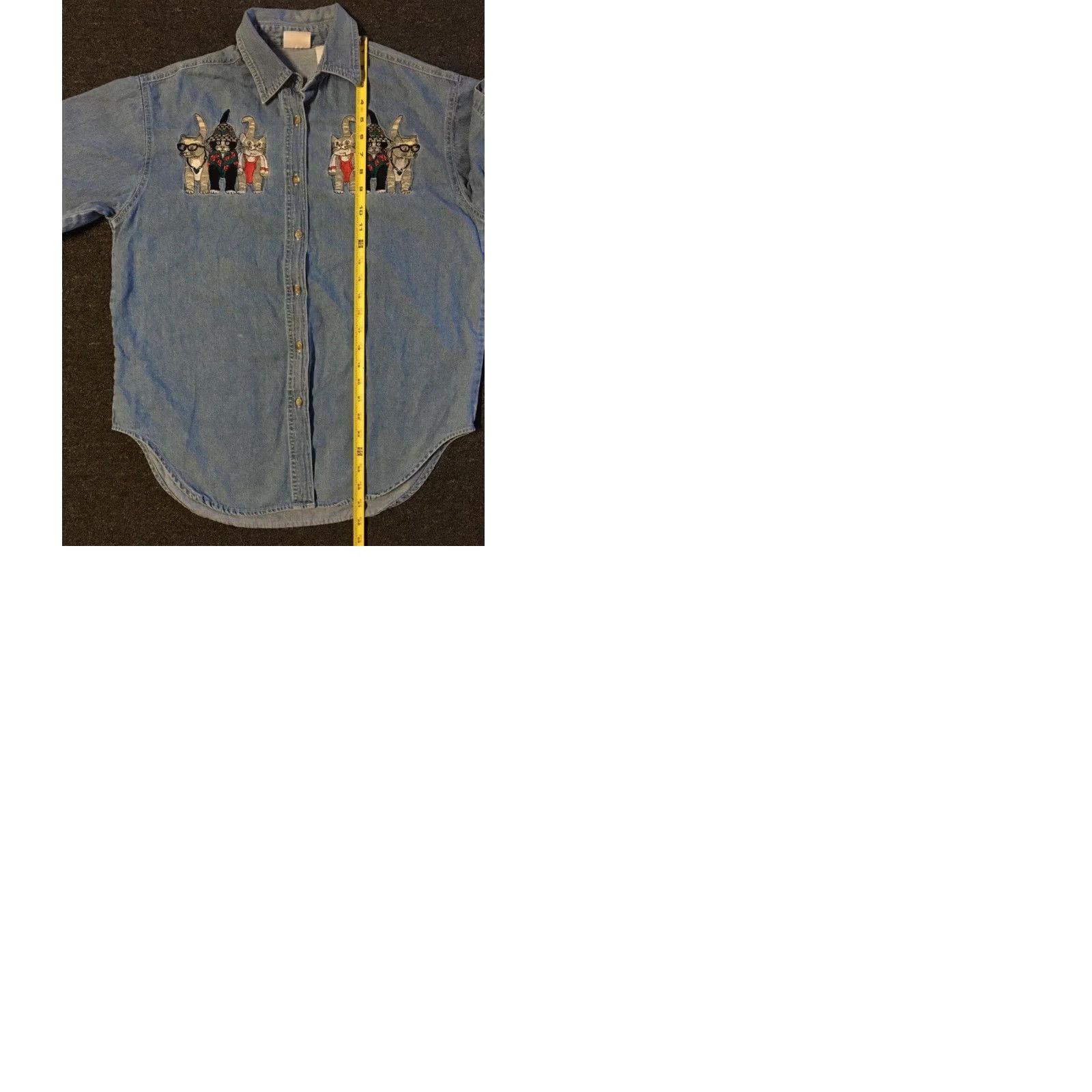 Vintage VINTAGE 90s Abstract Cat Faded Denim Button-Up Shirt M Women Blue Animal Funny Grunge Denim Button-Down Short Sleeve Cat 90s Vintage Womens Mens? Size M / US 6-8 / IT 42-44 - 9 Thumbnail