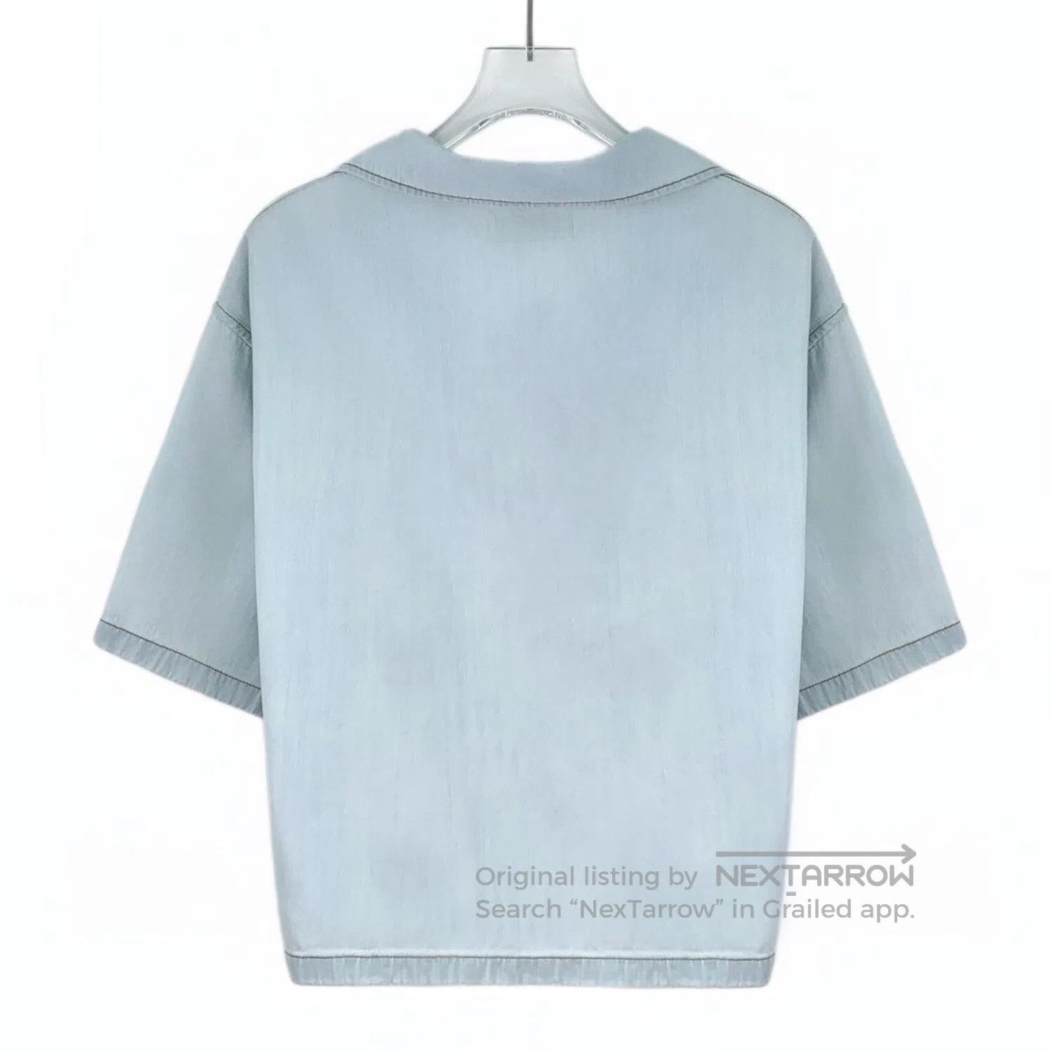 Miu Miu Miu Miu Light Blue Pocket Logo Embroidered Cotton Lapel Si Size XS / US 0-2 / IT 36-38 - 2 Thumbnail