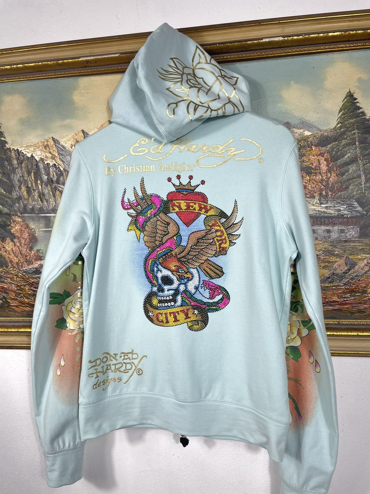 Christian Audigier × Ed Hardy × Vintage Ed Hardy Retro 00s Hoodie With Crystals Affliction Grunge Size US S / EU 44-46 / 1 - 6 Thumbnail