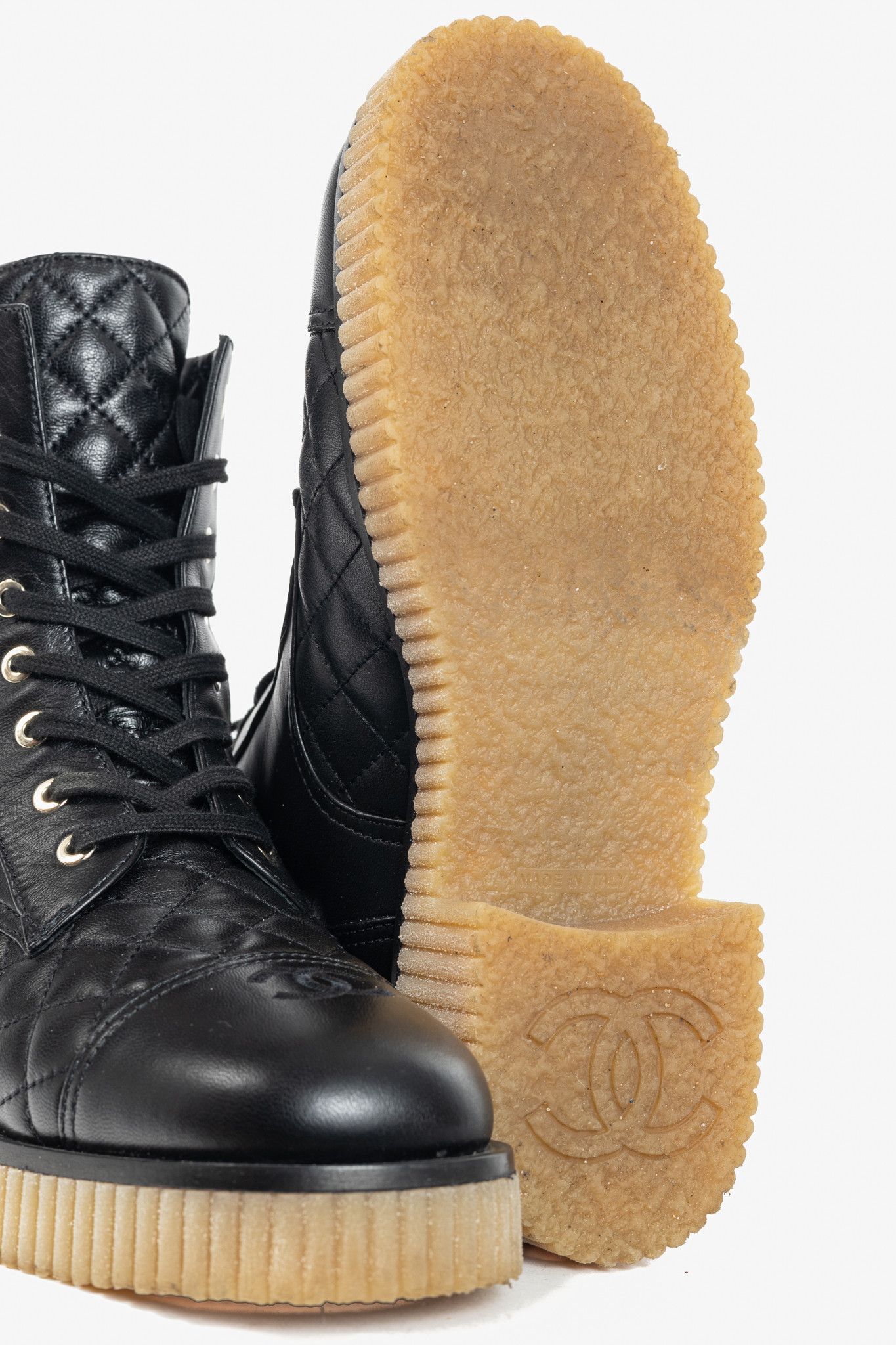 Chanel Chanel Black Quilted Leather Interlocking-CC Combat Boots Size US 10.5 / IT 40.5 - 5 Thumbnail