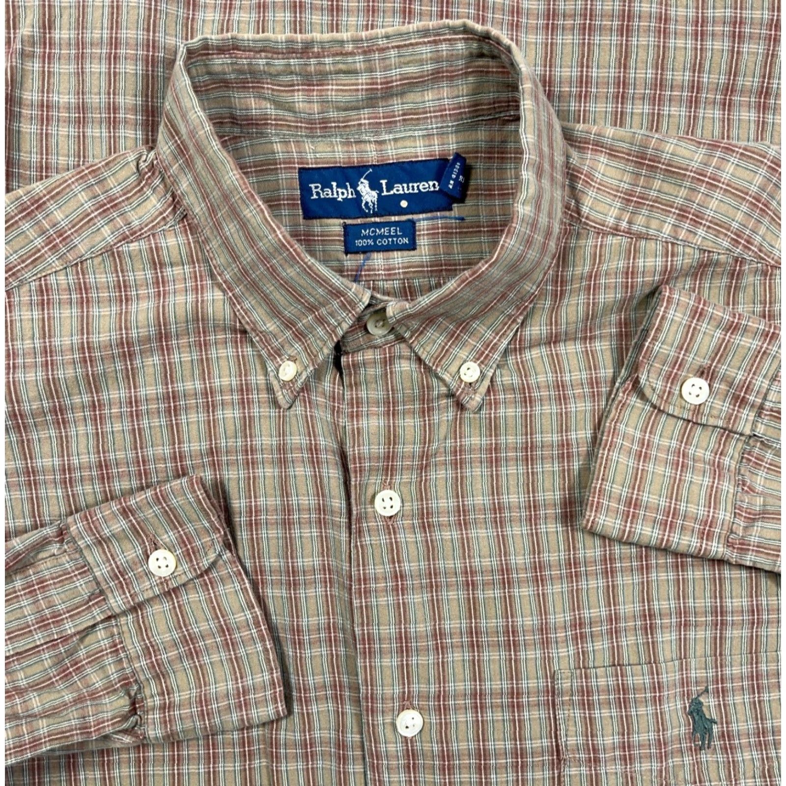 Ralph Lauren Ralph Lauren Shirt Men Medium Olive Green Plaid Button Up Dress Mcmeel Pocket Button-Down Casual Modern Preppy - Mens Size 40R - 2 Thumbnail