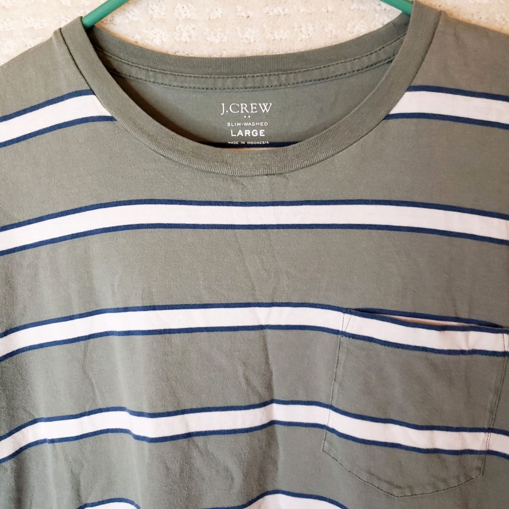 J.Crew J.CREW Shirt Mens L Green Striped Slim Washed Crew Neck Short Sleeve Casual Tee Size US L / EU 52-54 / 3 - 4 Thumbnail