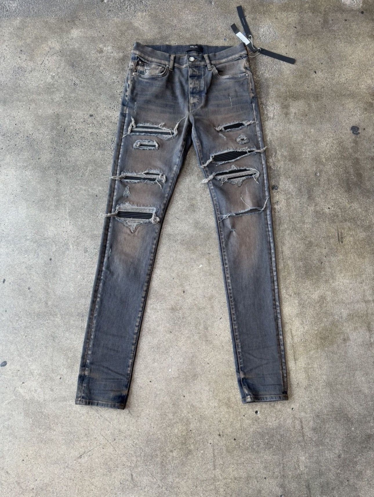 Amiri Amiri Dark Indigo & Black Patch Thrasher Jeans Size US 38 / EU 54 - 1 Thumbnail