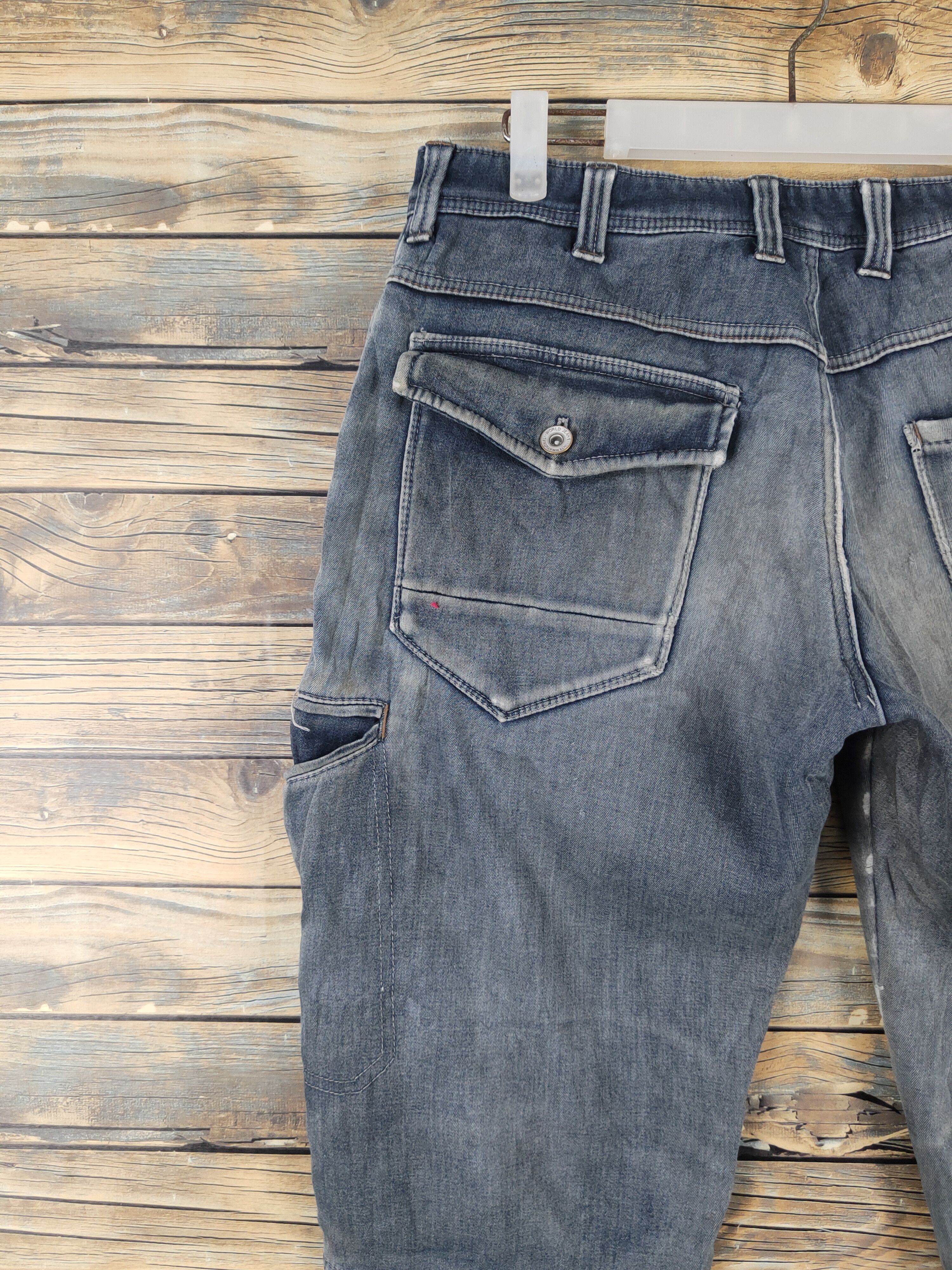 FieldCore Faded Distressed Ripped cargo denim Jeans #W1954