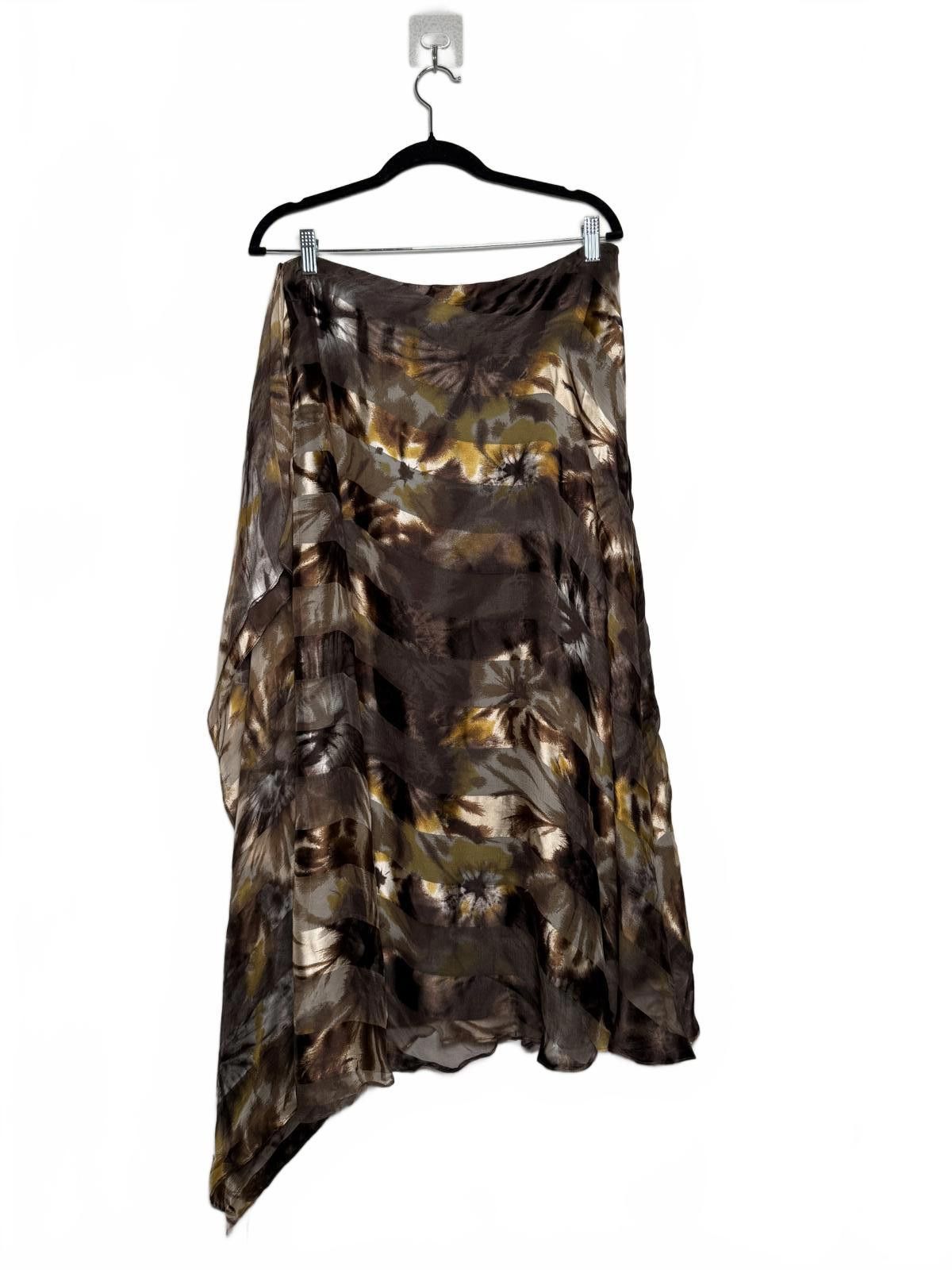 Other Luxury 100% Silk Brown and Gold Long Skirt Size 36" / US 14 / IT 50 - 3 Thumbnail