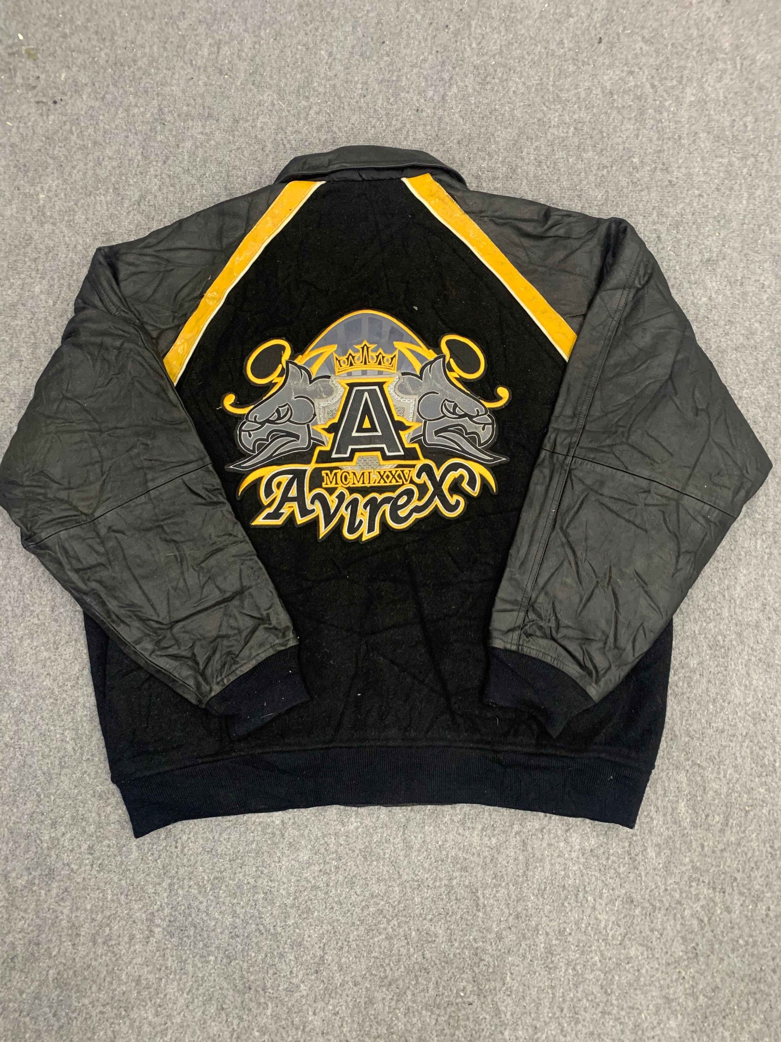 image of Avirex Varsity Jacket x Varsity Jacket Vintage Wool Avirex Sleeve Leather Varsity Jacket in Black (