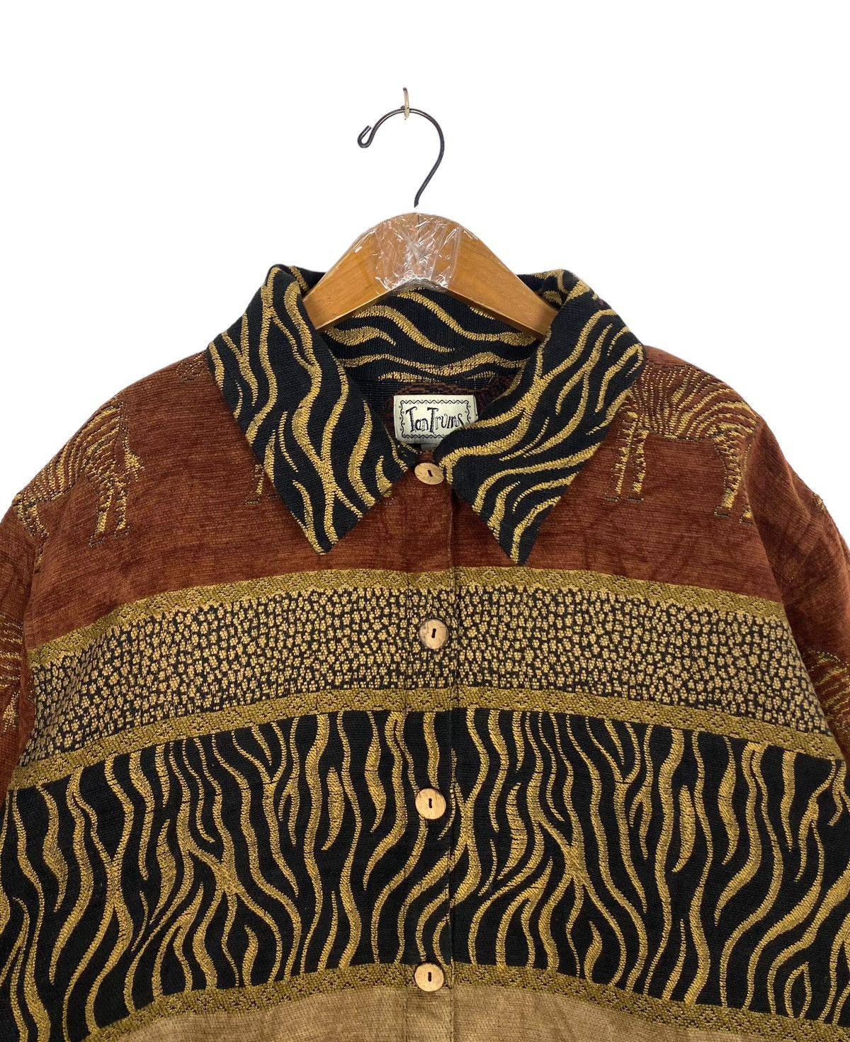 Vintage Vtg TANTRUMS Safari Zebra Jacket Boho Boxy Brocade Tribal Size XL / US 12-14 / IT 48-50 - 4 Thumbnail