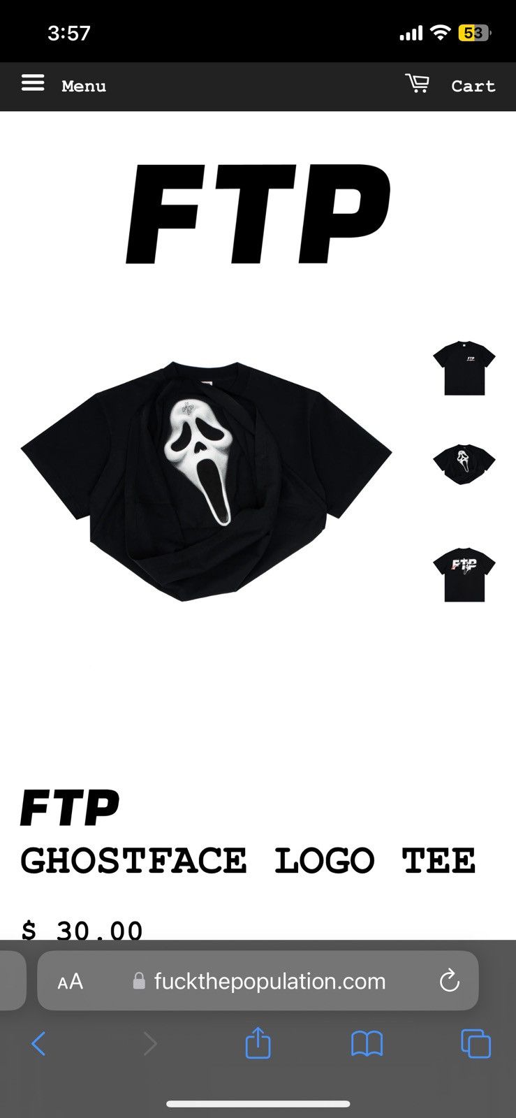 Fuck The Population FTP GHOSTFACE LOGO TEE 2X Size US XXL / EU 58 / 5 - 2 Thumbnail