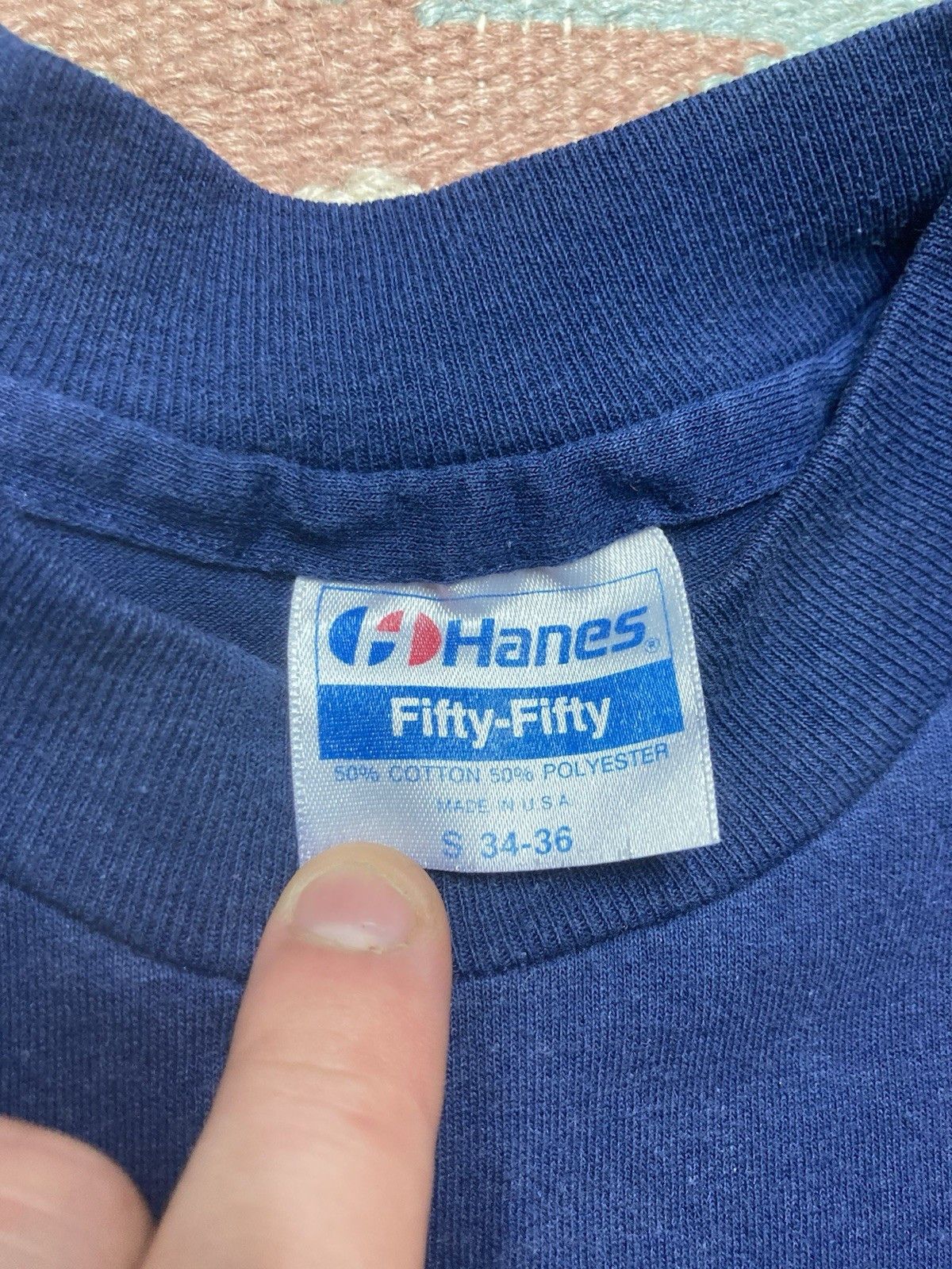 Vintage 80s blank t shirt navy Hanes cotton blend single stitch S Size US S / EU 44-46 / 1 - 3 Thumbnail