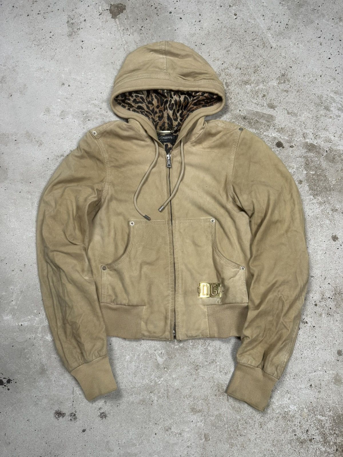 Dolce & Gabbana 2000s Dolce & Gabbana Suede Leather Bomber Jacket Hooded Size S / US 4 / IT 40 - 1 Thumbnail