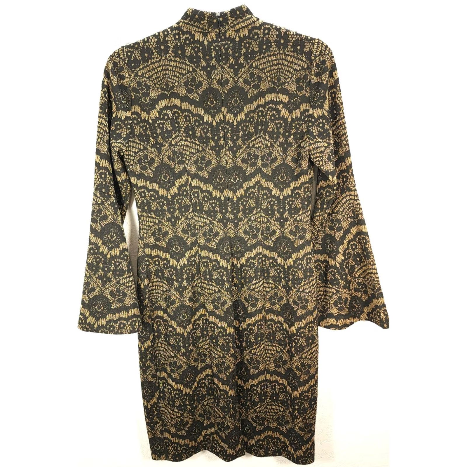 Vintage Women Alex Marie Black Gold Metallic Flare Sleeve Bodycon Turtleneck Dress Sz 6 Size M / US 6-8 / IT 42-44 - 5 Thumbnail