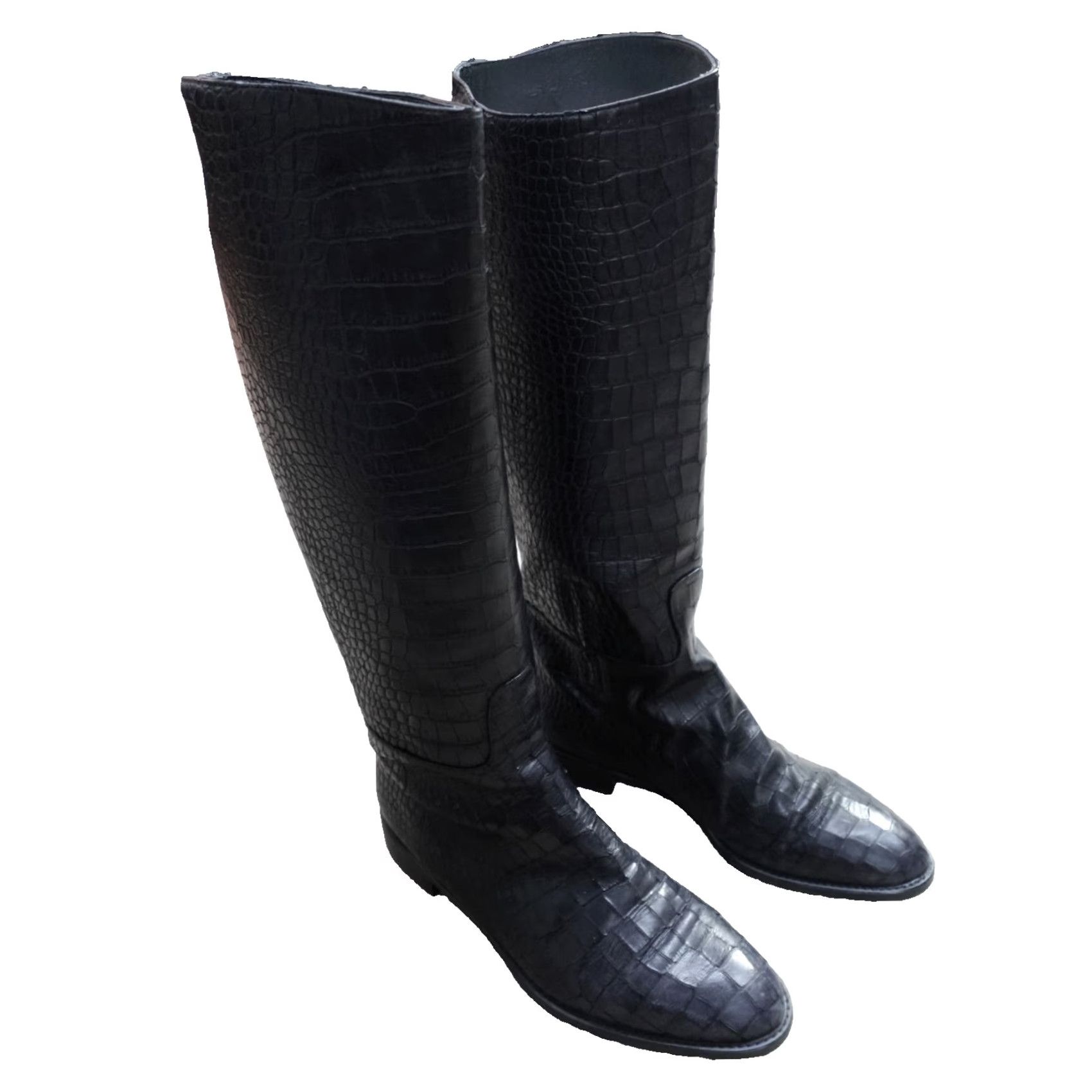 Stuart Weitzman Stuart Weitzman Boots 7.5 Black Crocodile Embossed Equestrian Over the Knee Riding Boot Womens 7.5 Black Leather Synthetic Outsole Fall Winter Size US 8 / IT 38 - 3 Thumbnail